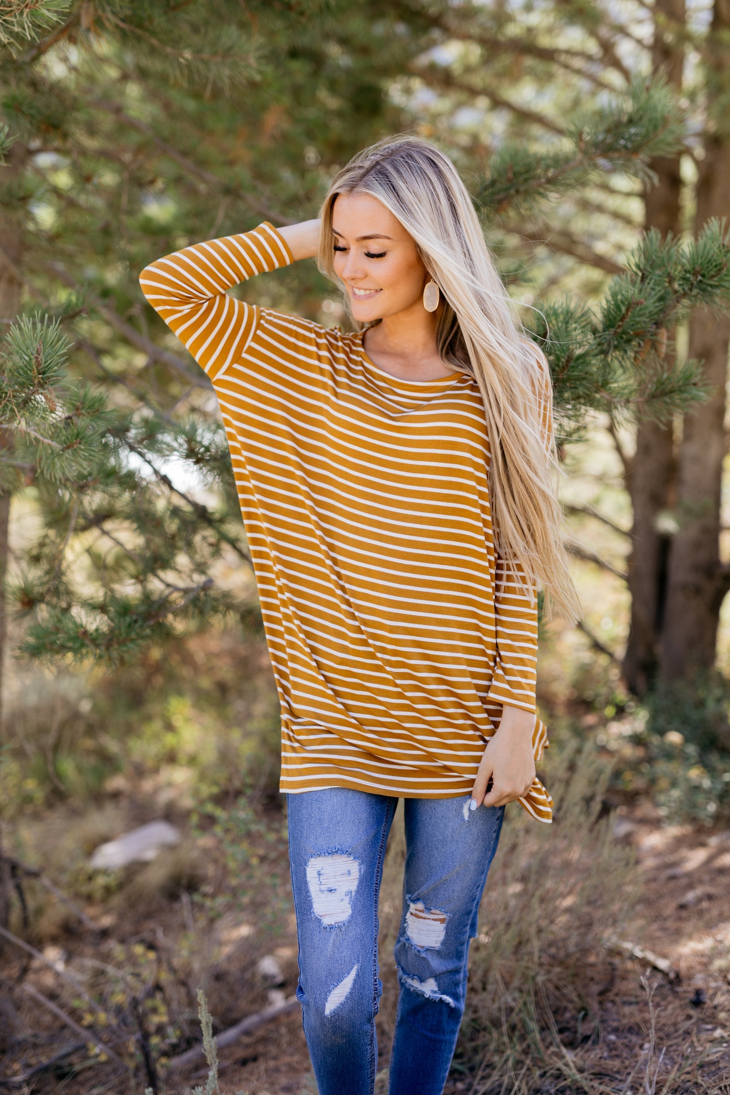 Steady She Goes Striped Top In Mustard