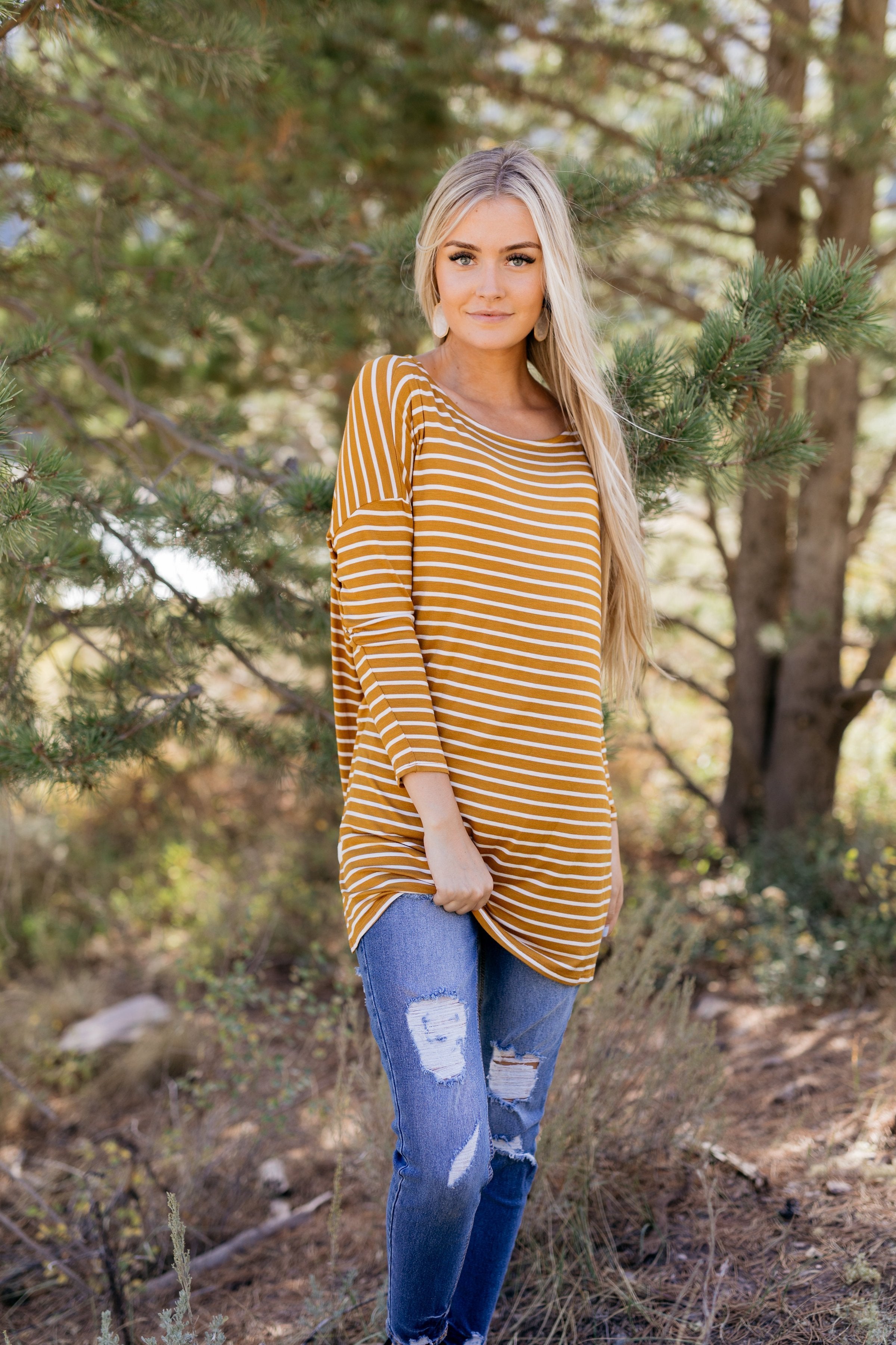 Steady She Goes Striped Top In Mustard