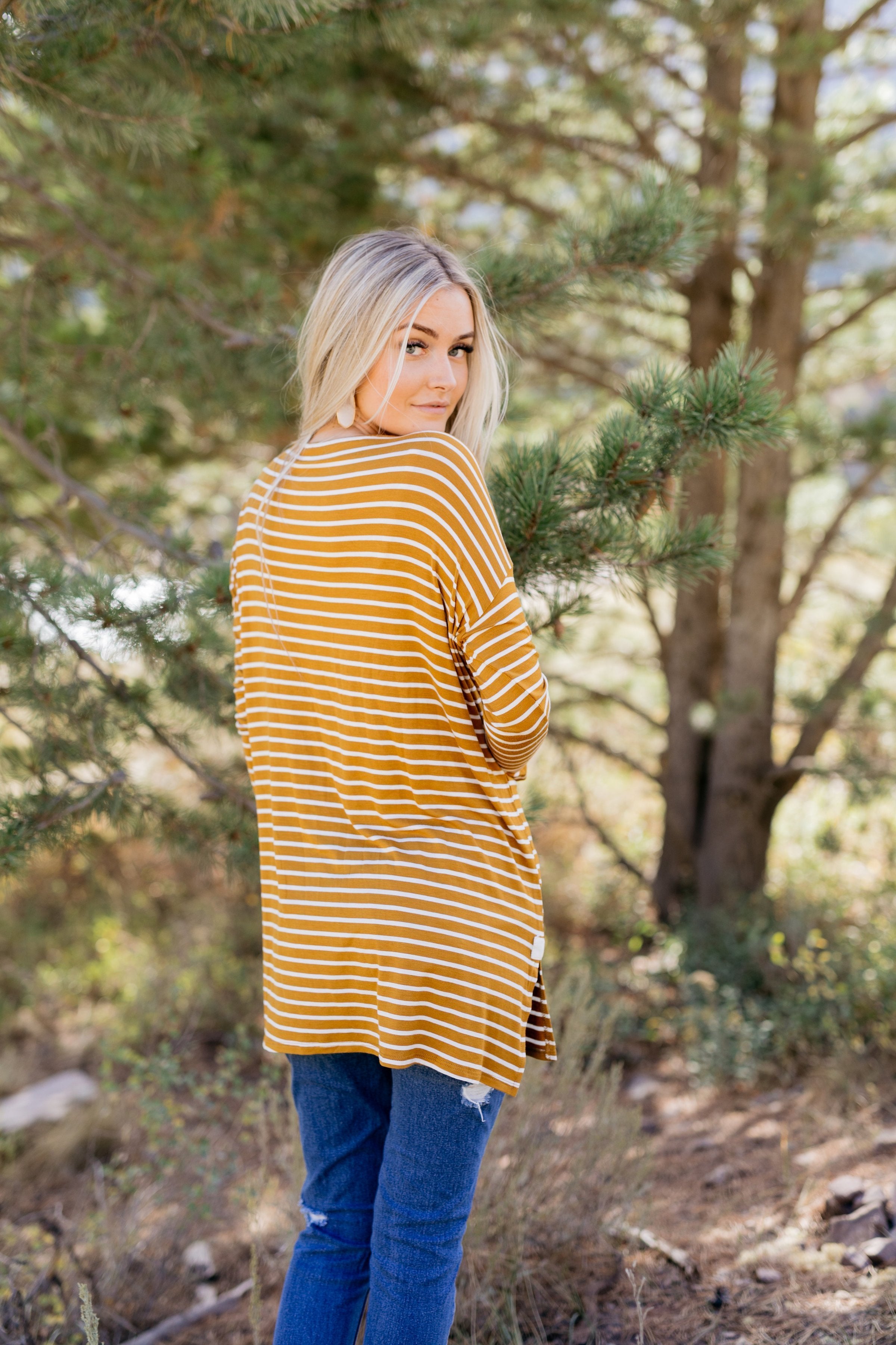 Steady She Goes Striped Top In Mustard