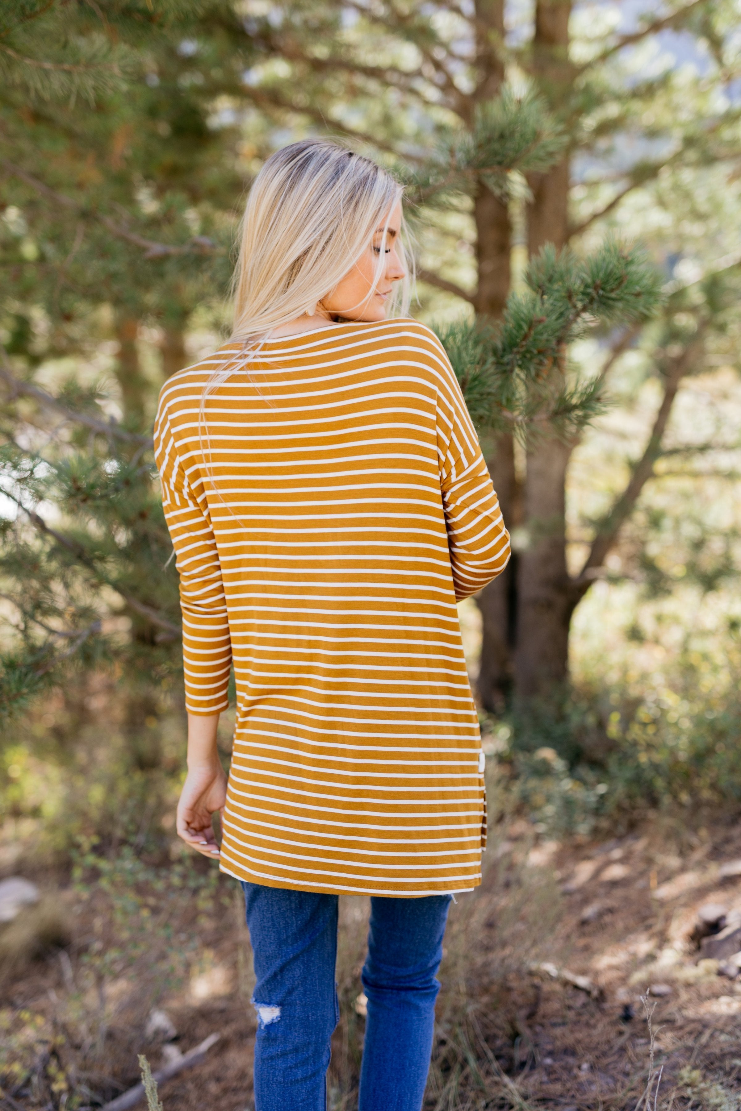 Steady She Goes Striped Top In Mustard