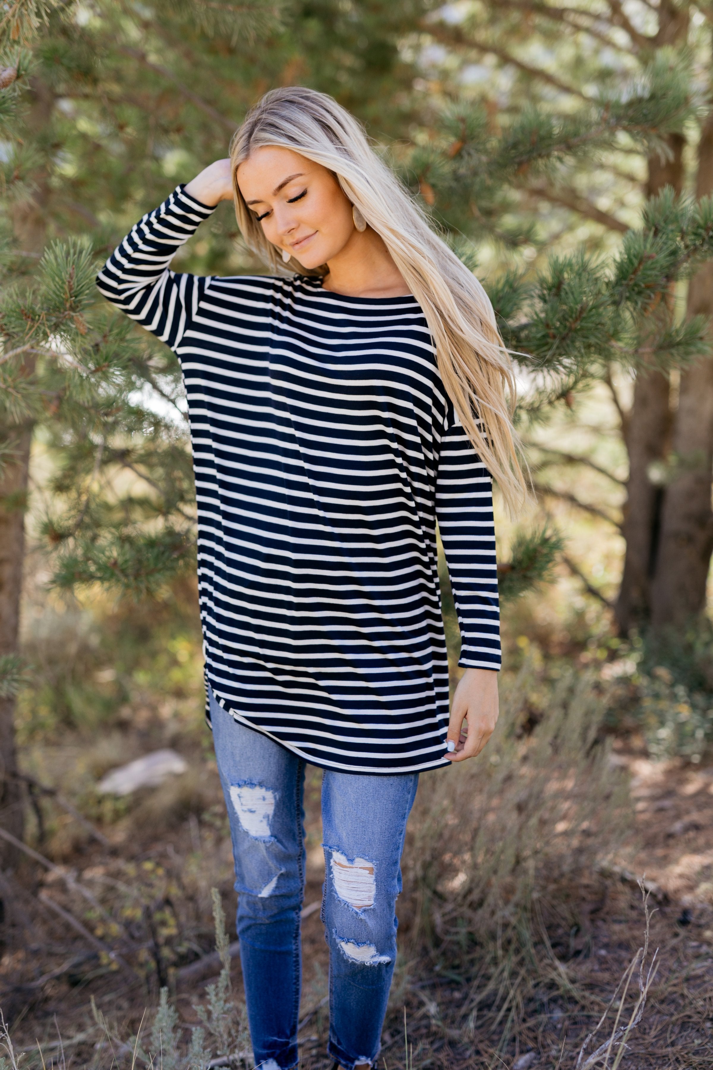 Steady She Goes Striped Top In Navy