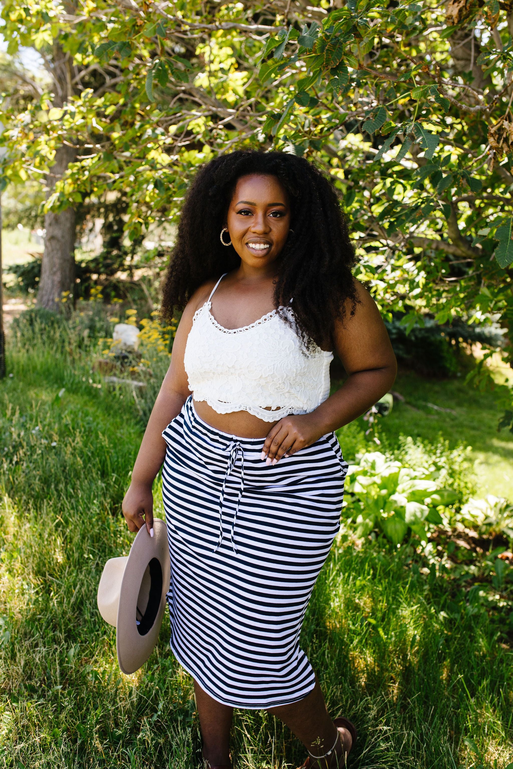 Striped Drawstring Skirt In Navy