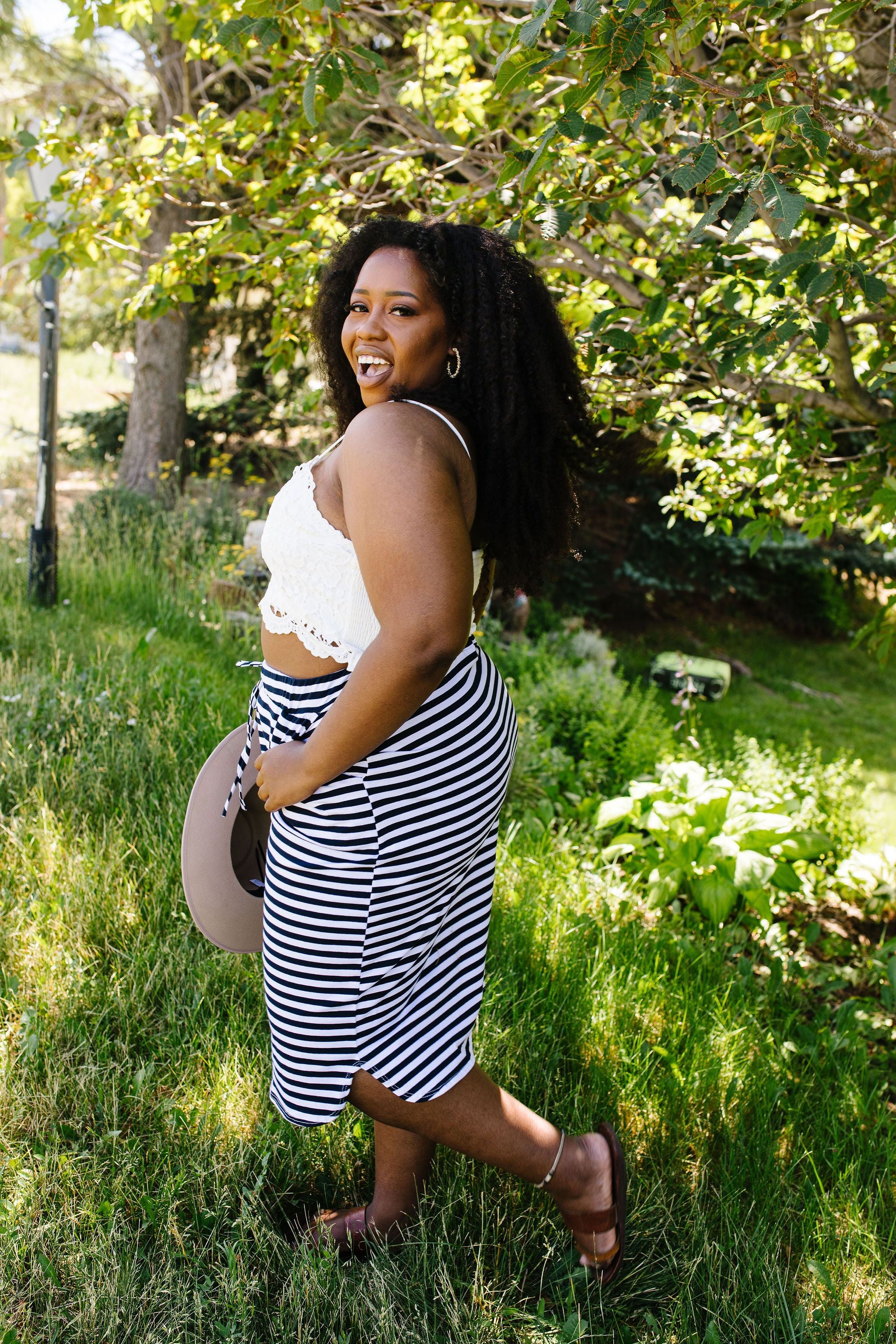 Striped Drawstring Skirt In Navy