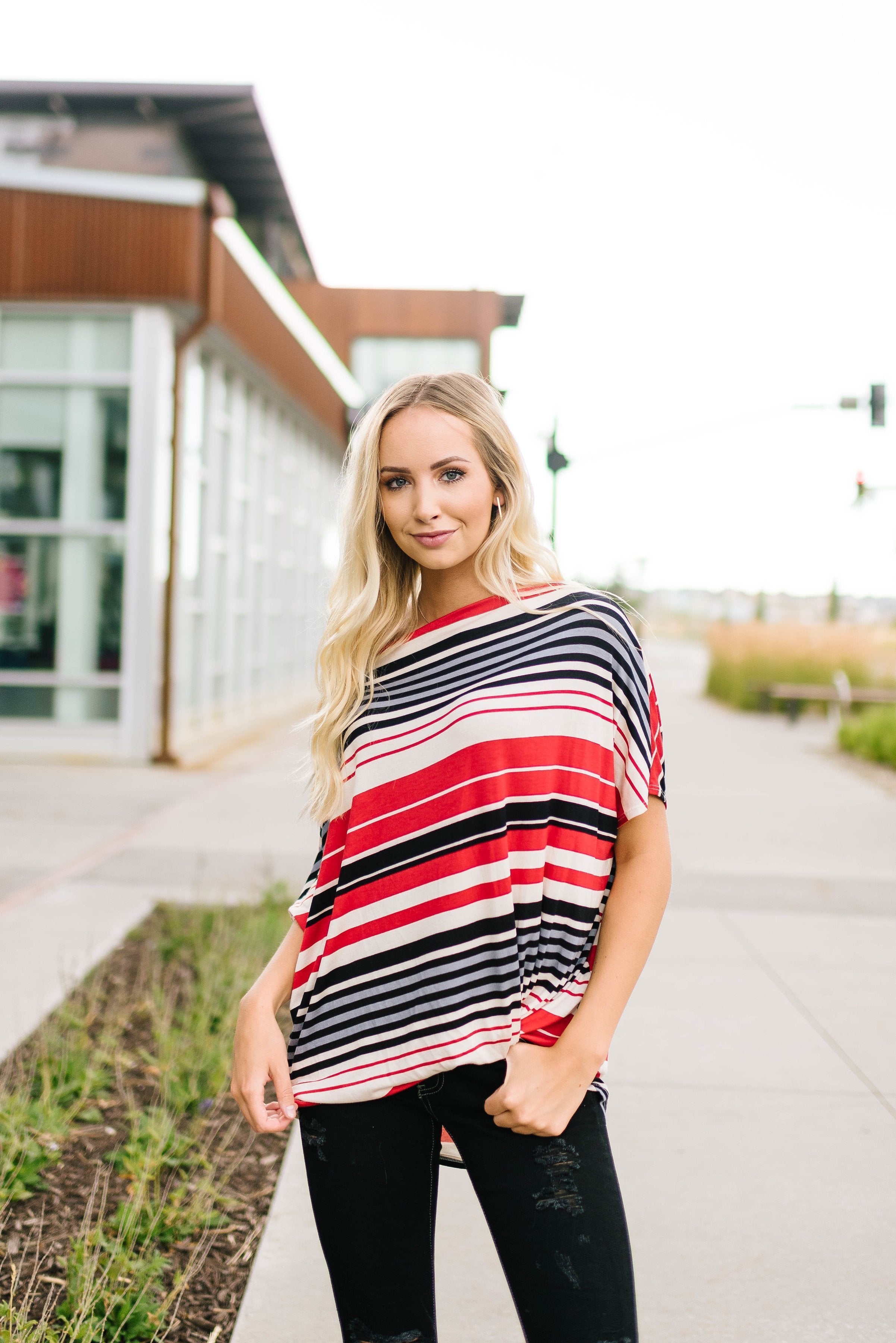 Striped One Shoulder Knot Top