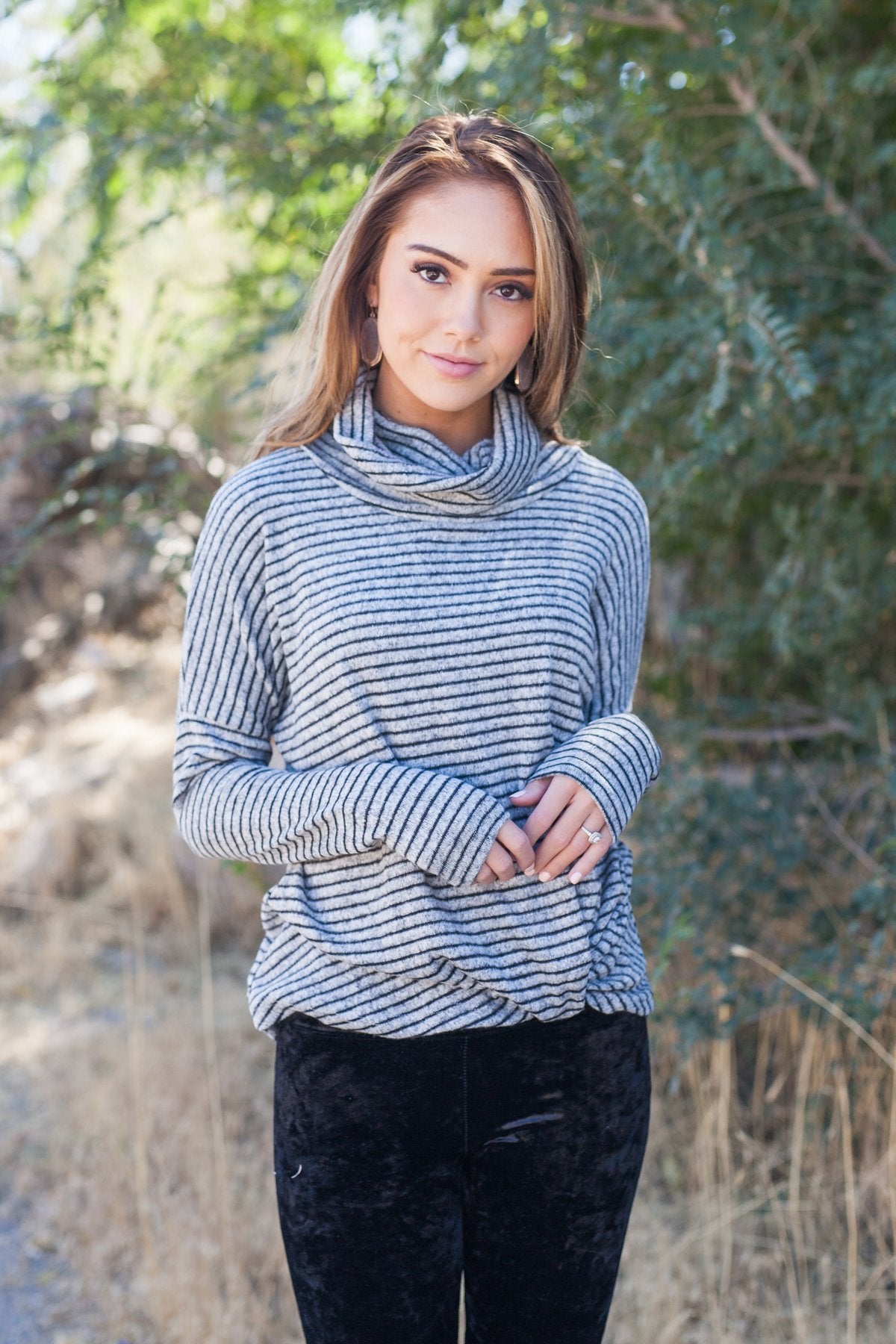 Striped With A Twist Cowl Neck Top - ALL SALES FINAL