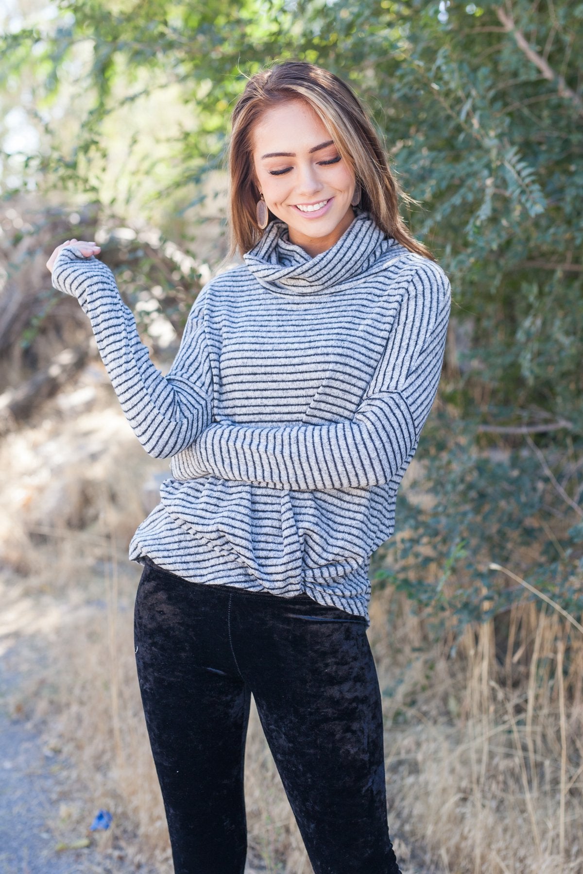 Striped With A Twist Cowl Neck Top - ALL SALES FINAL