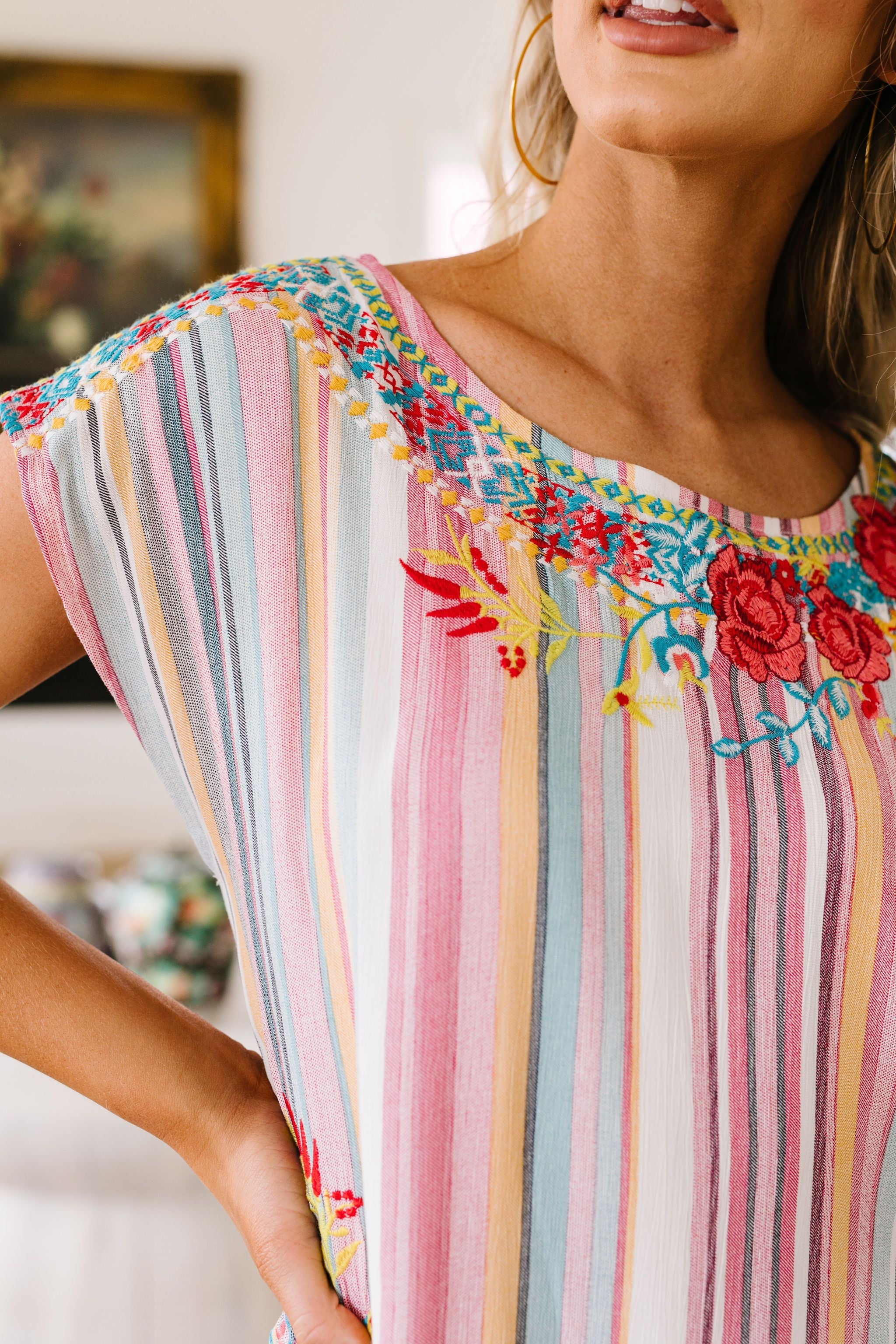 Stripes & Blooms Abound Dress