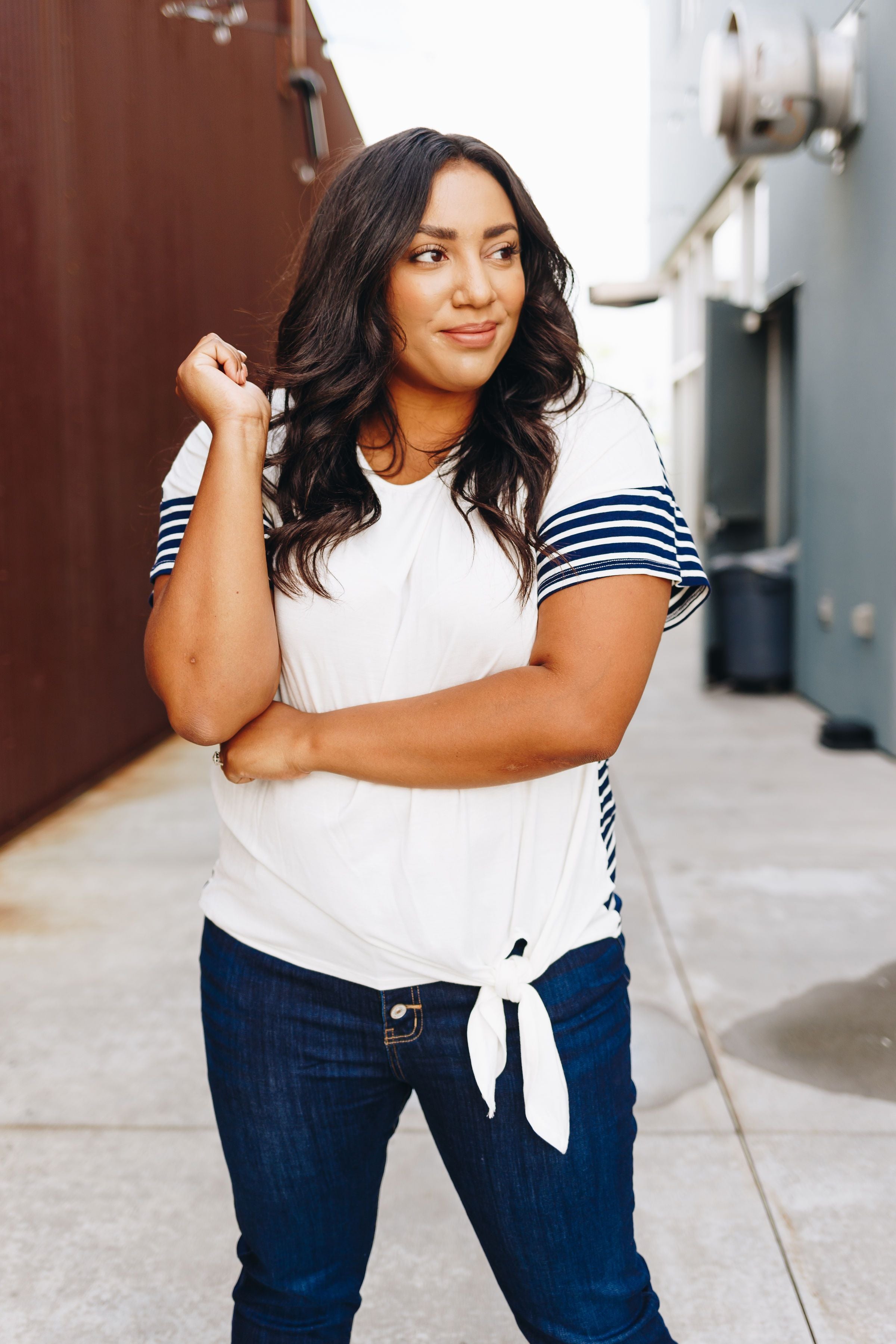 Stripes Over Easy Tie Front Top