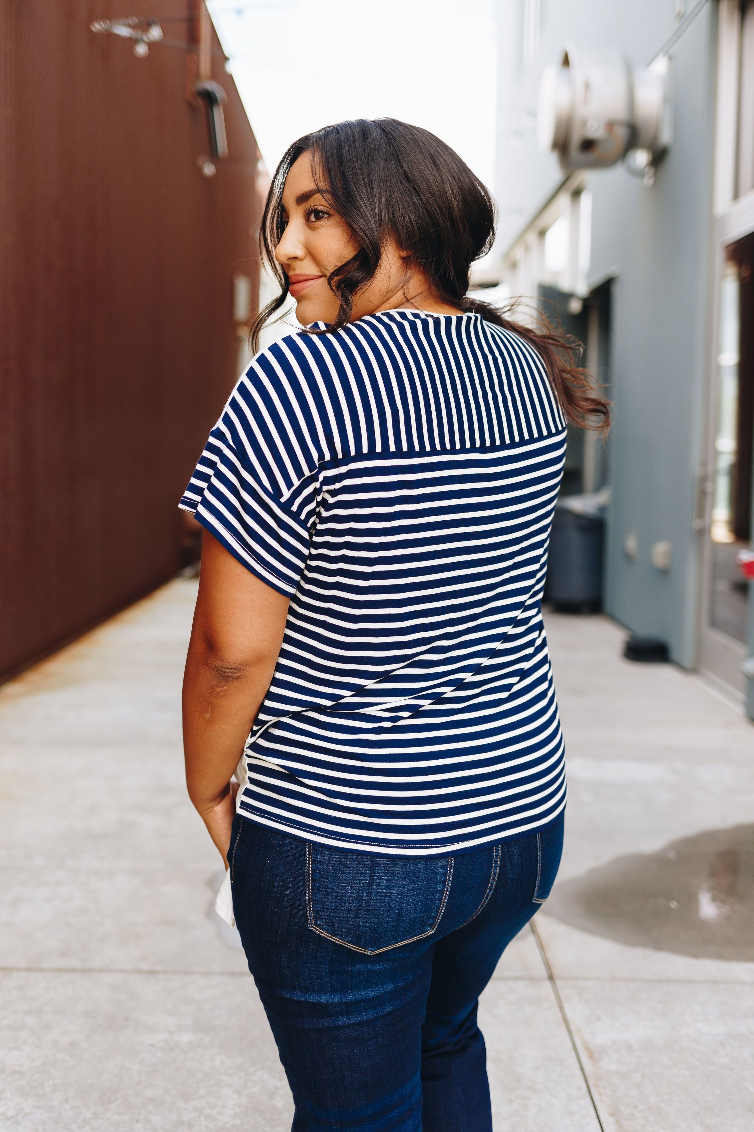 Stripes Over Easy Tie Front Top