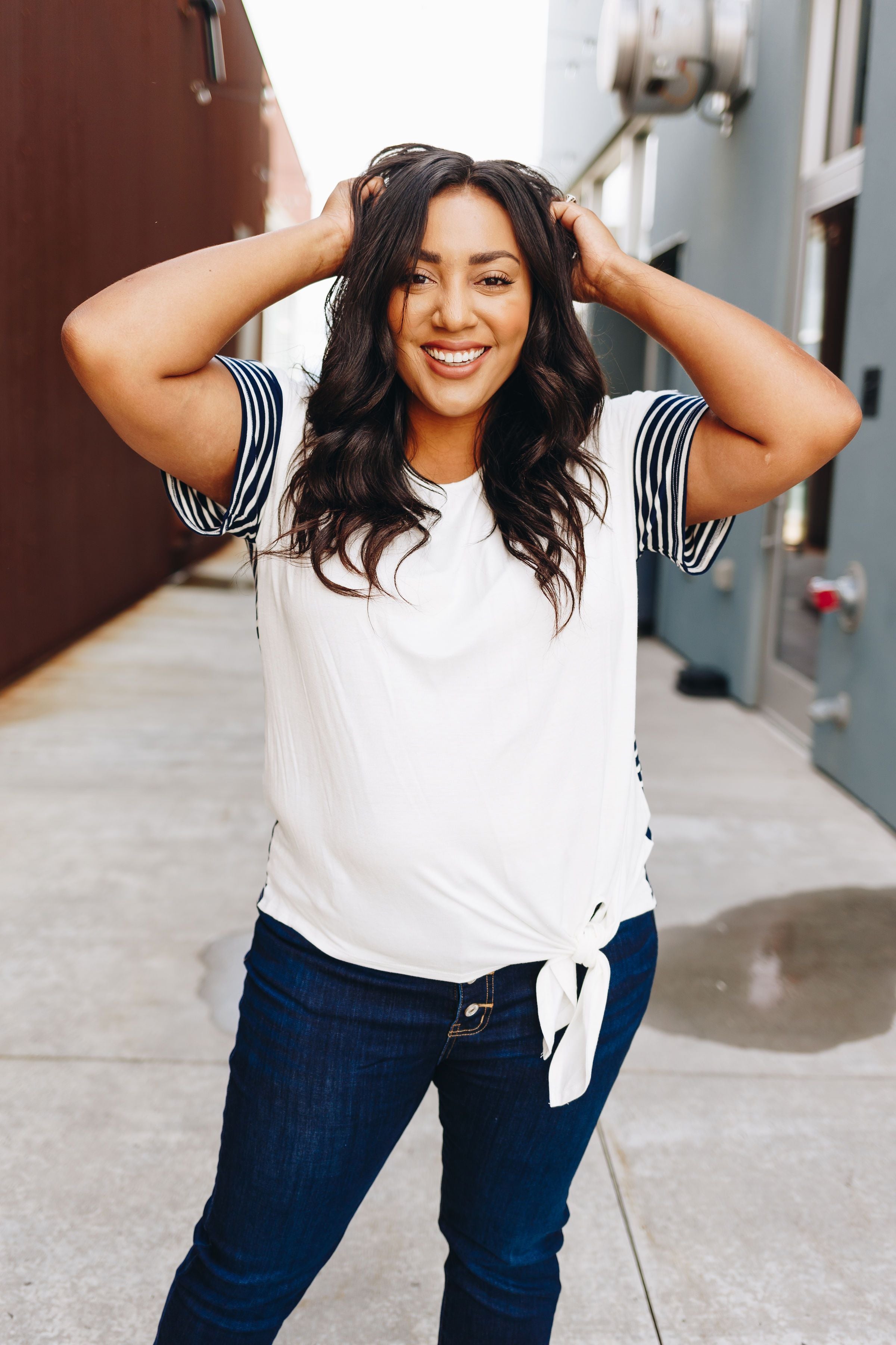 Stripes Over Easy Tie Front Top