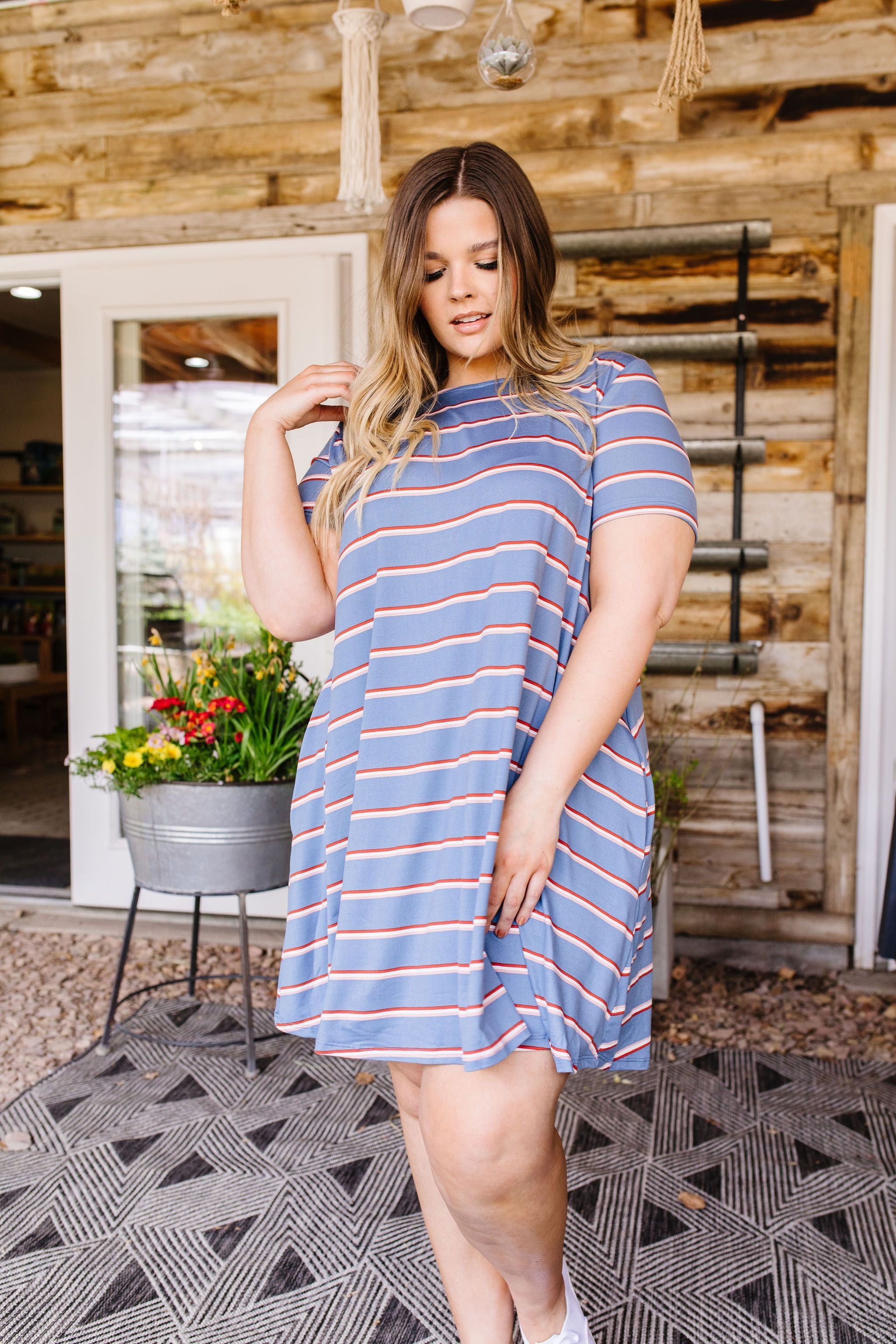 Stripes T-Shirt Dress In Blue