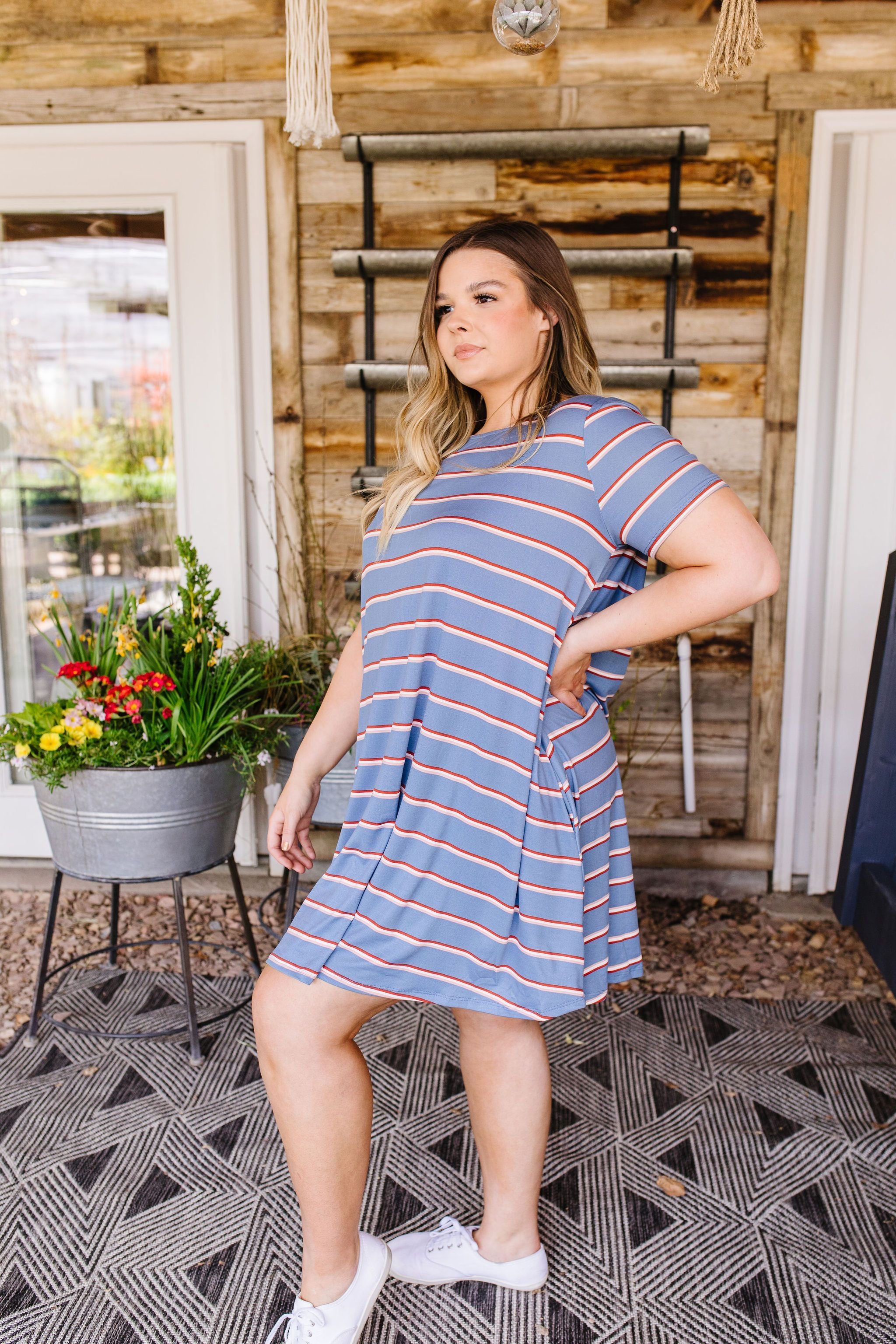 Stripes T-Shirt Dress In Blue