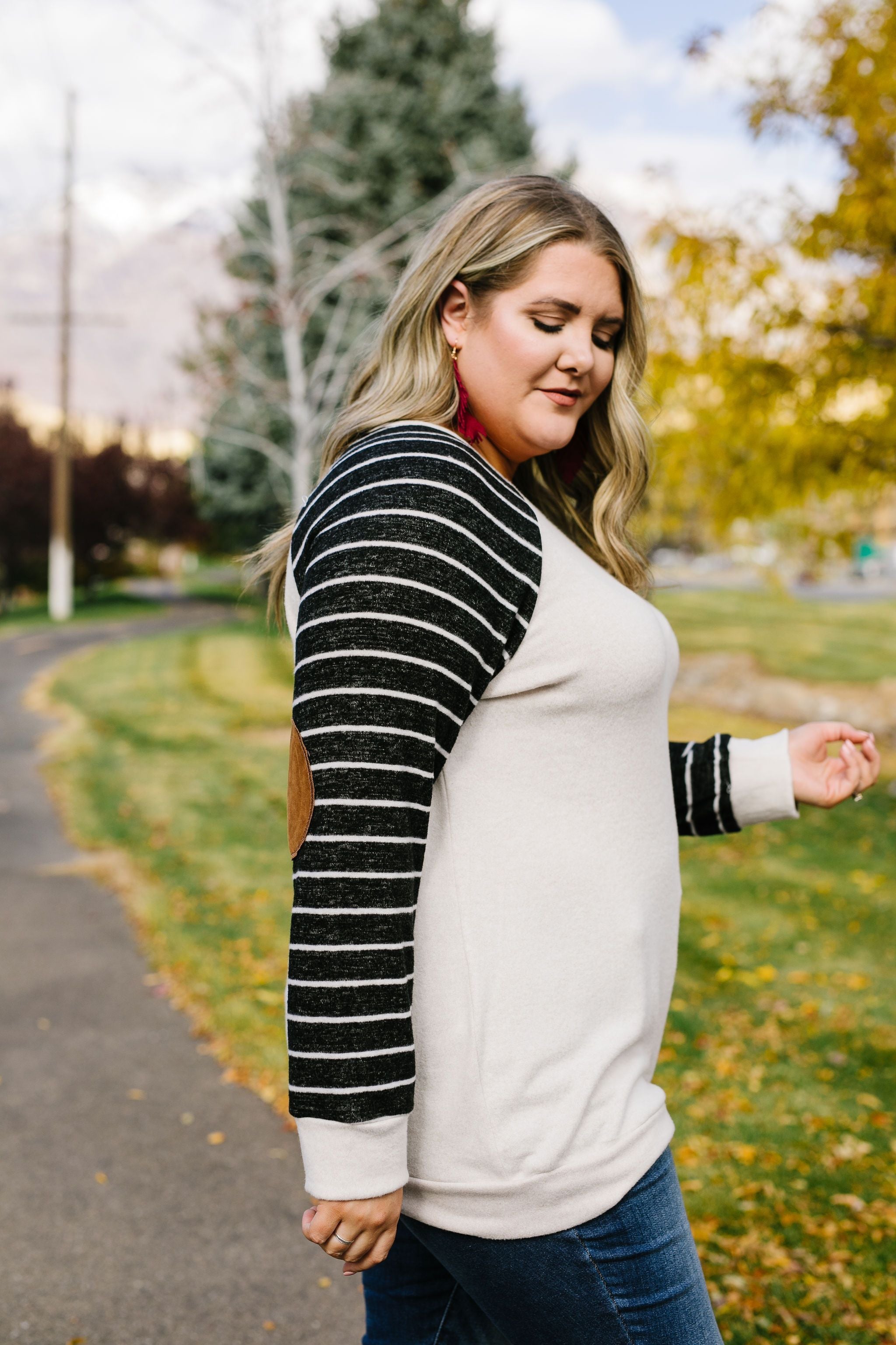 Suede Elbow Patch Raglan Sleeve Top