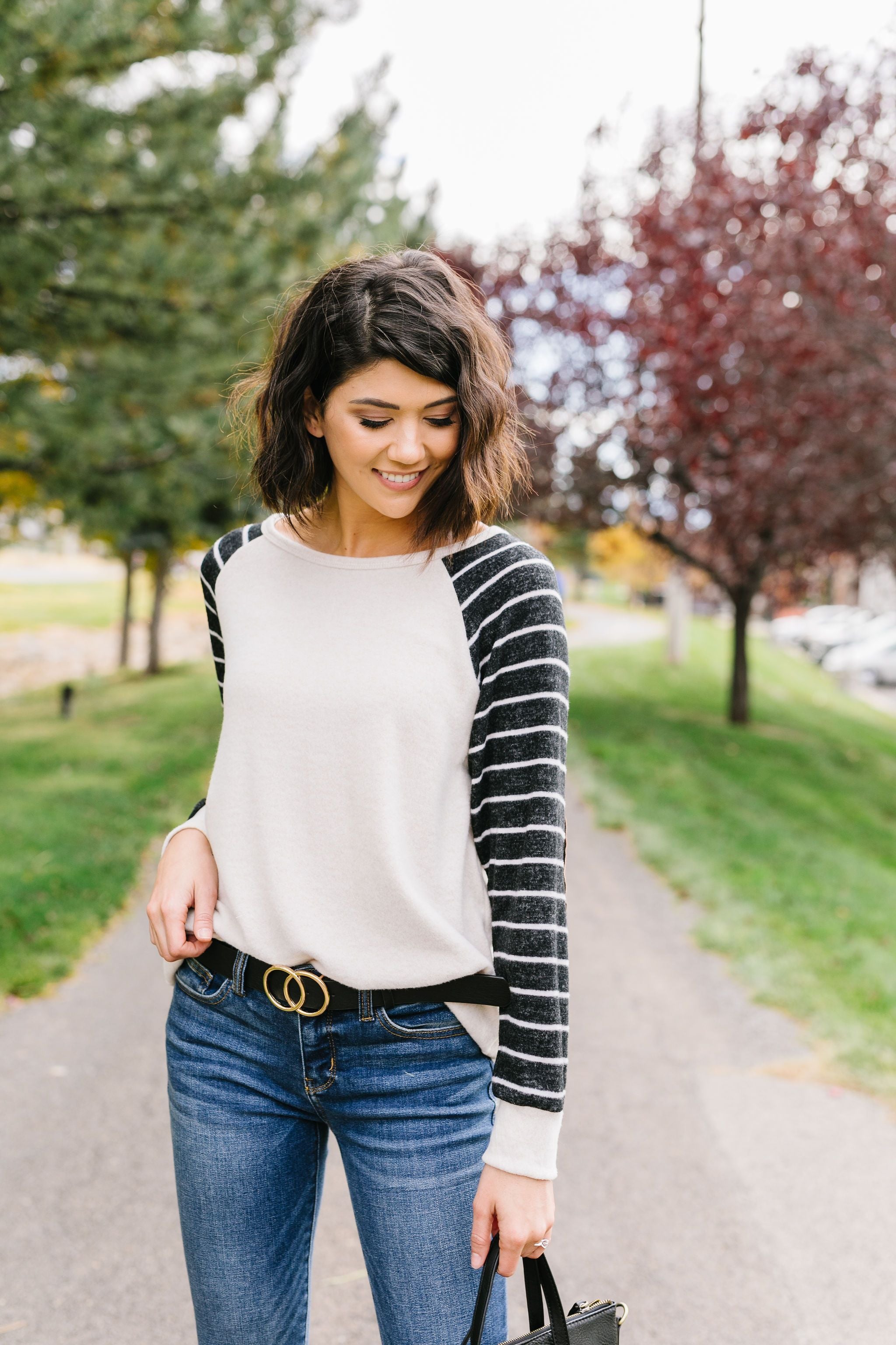 Suede Elbow Patch Raglan Sleeve Top