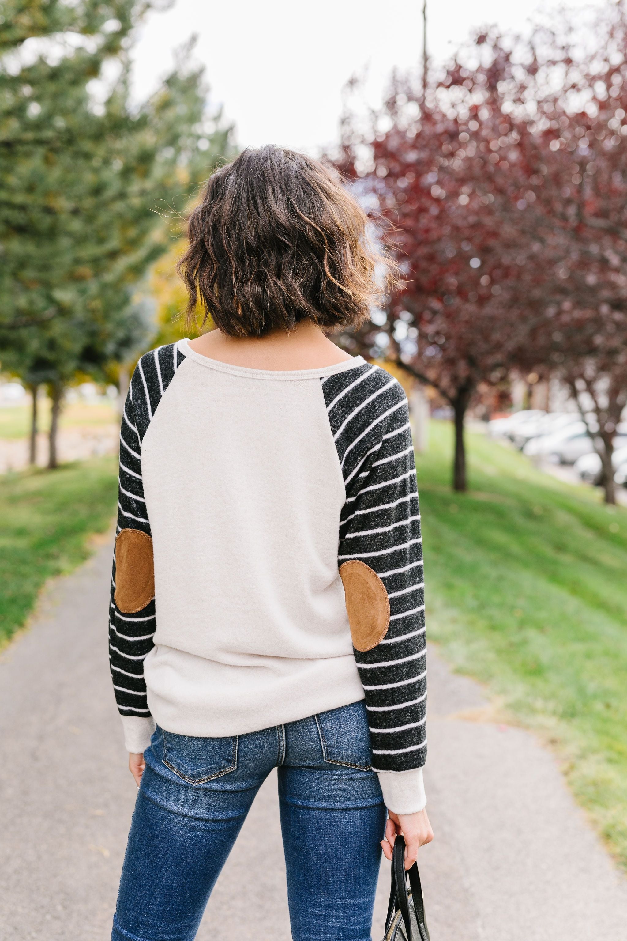 Suede Elbow Patch Raglan Sleeve Top