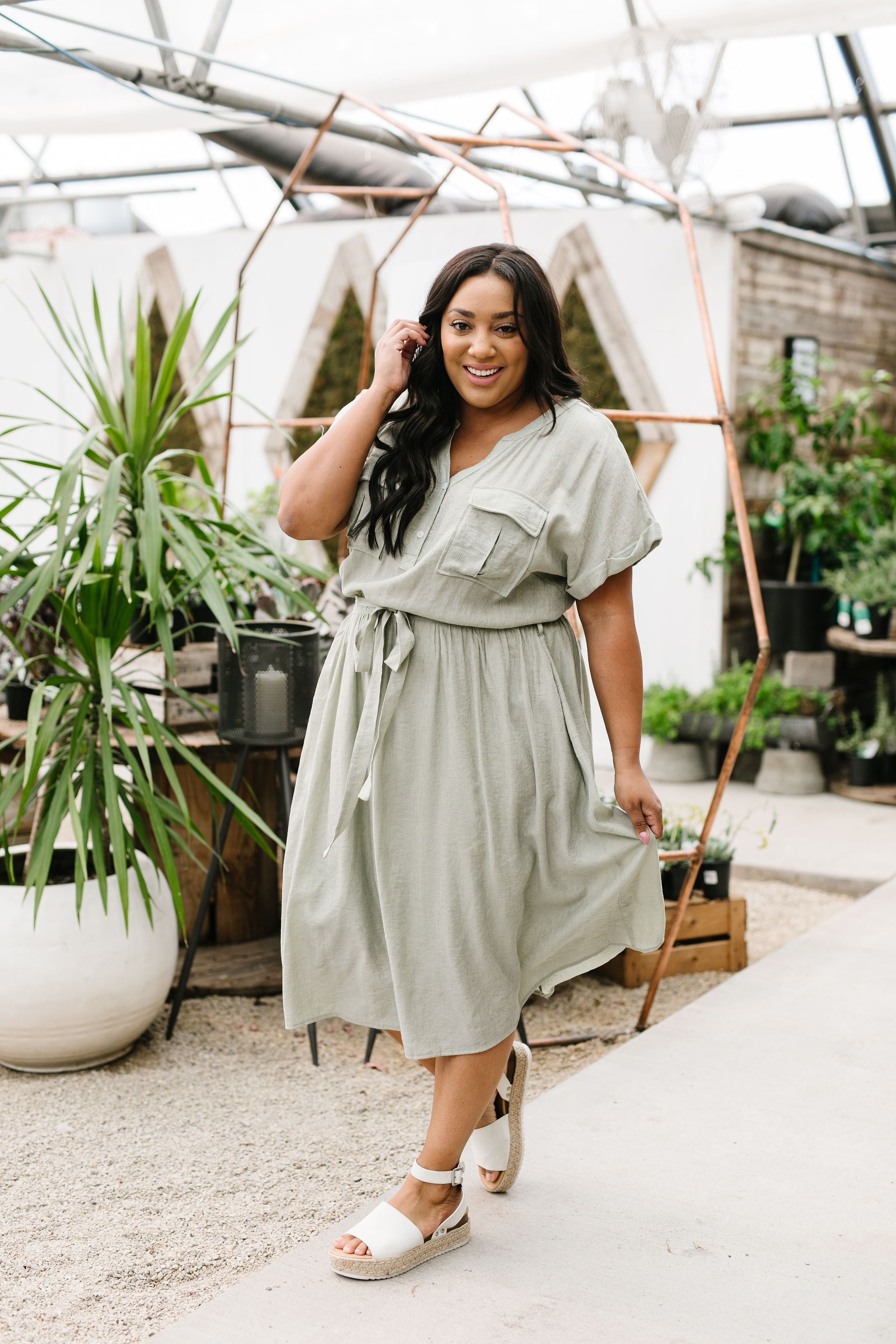 Summer Camp Sage Shirt Dress