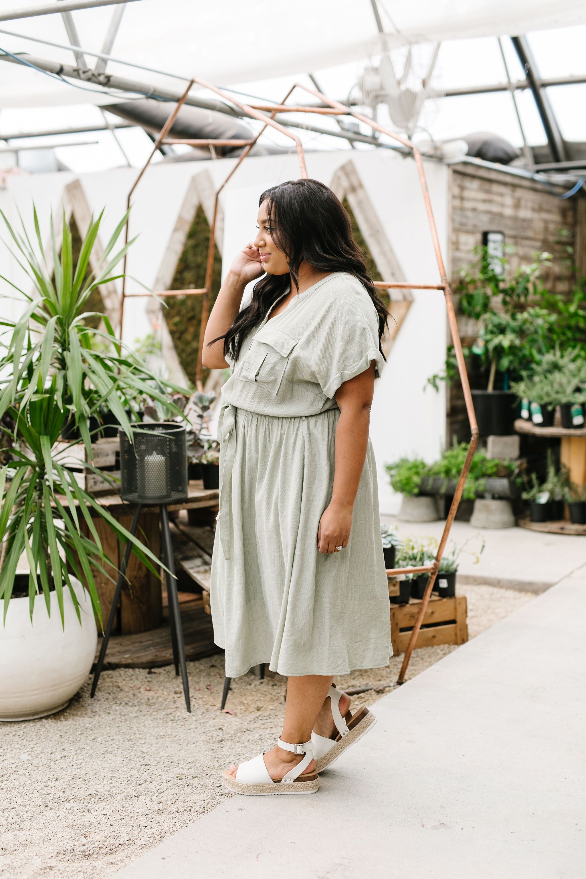 Summer Camp Sage Shirt Dress