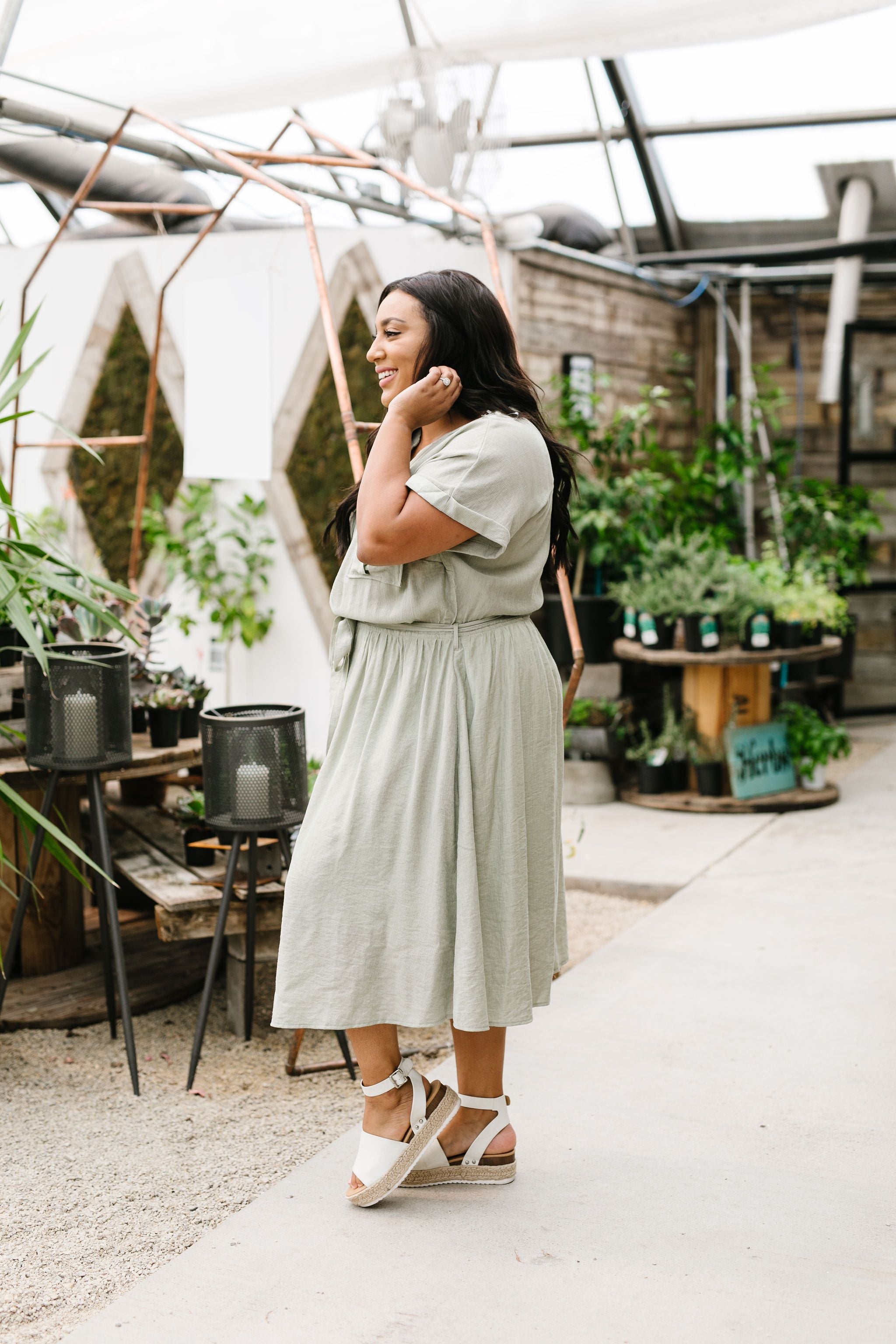 Summer Camp Sage Shirt Dress