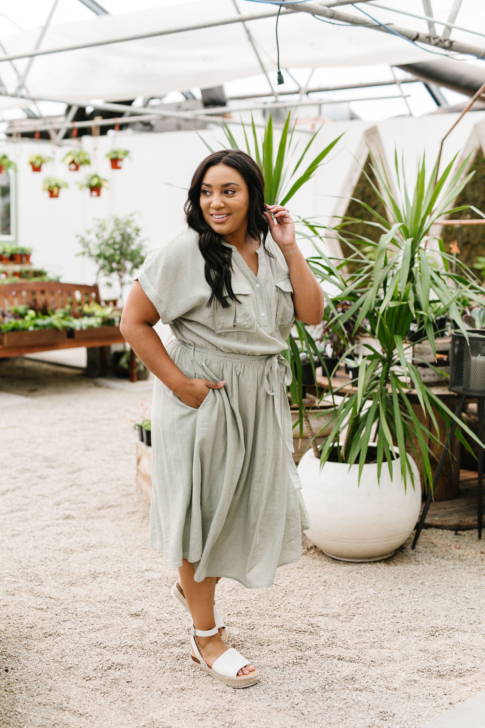 Summer Camp Sage Shirt Dress