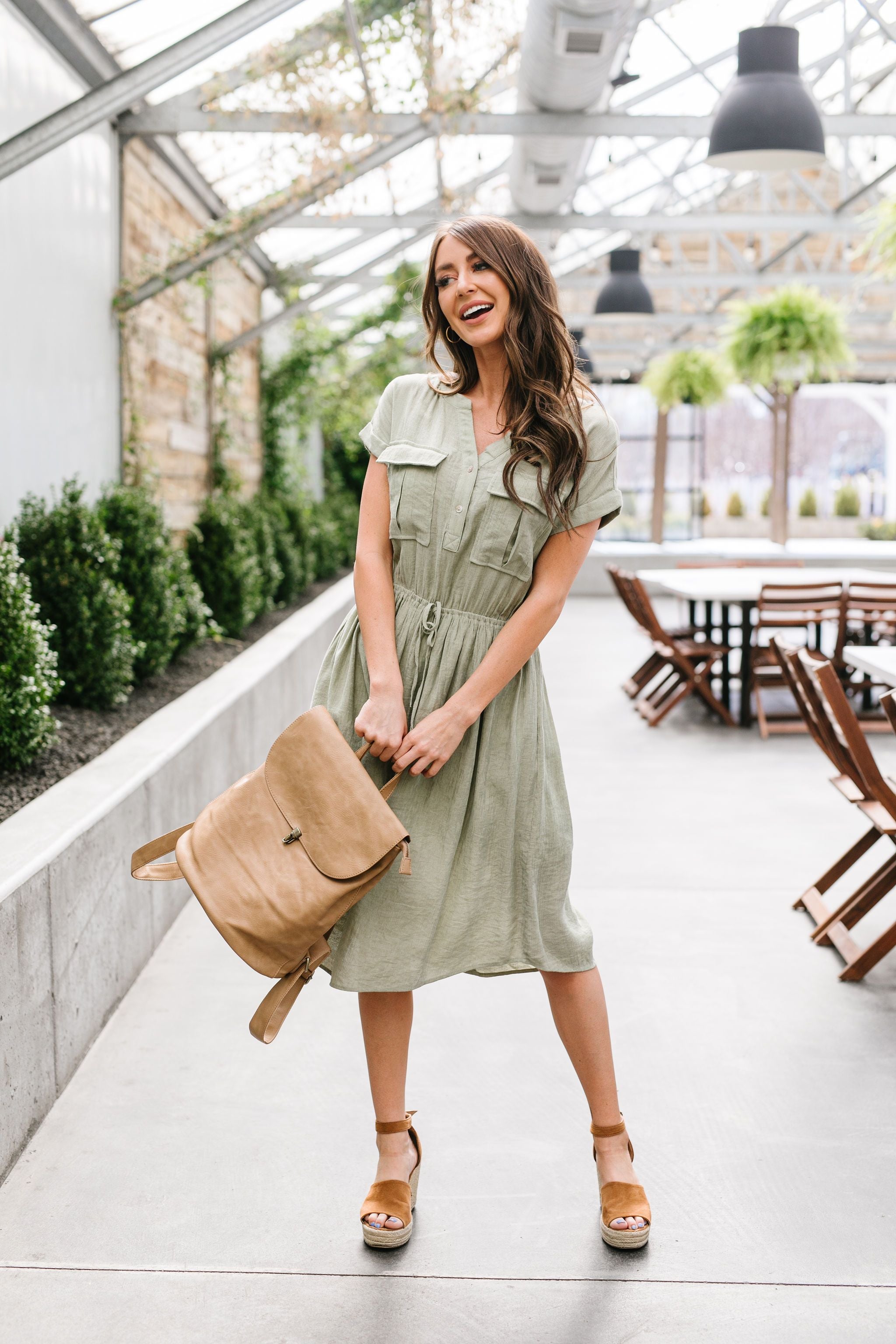 Summer Camp Sage Shirt Dress