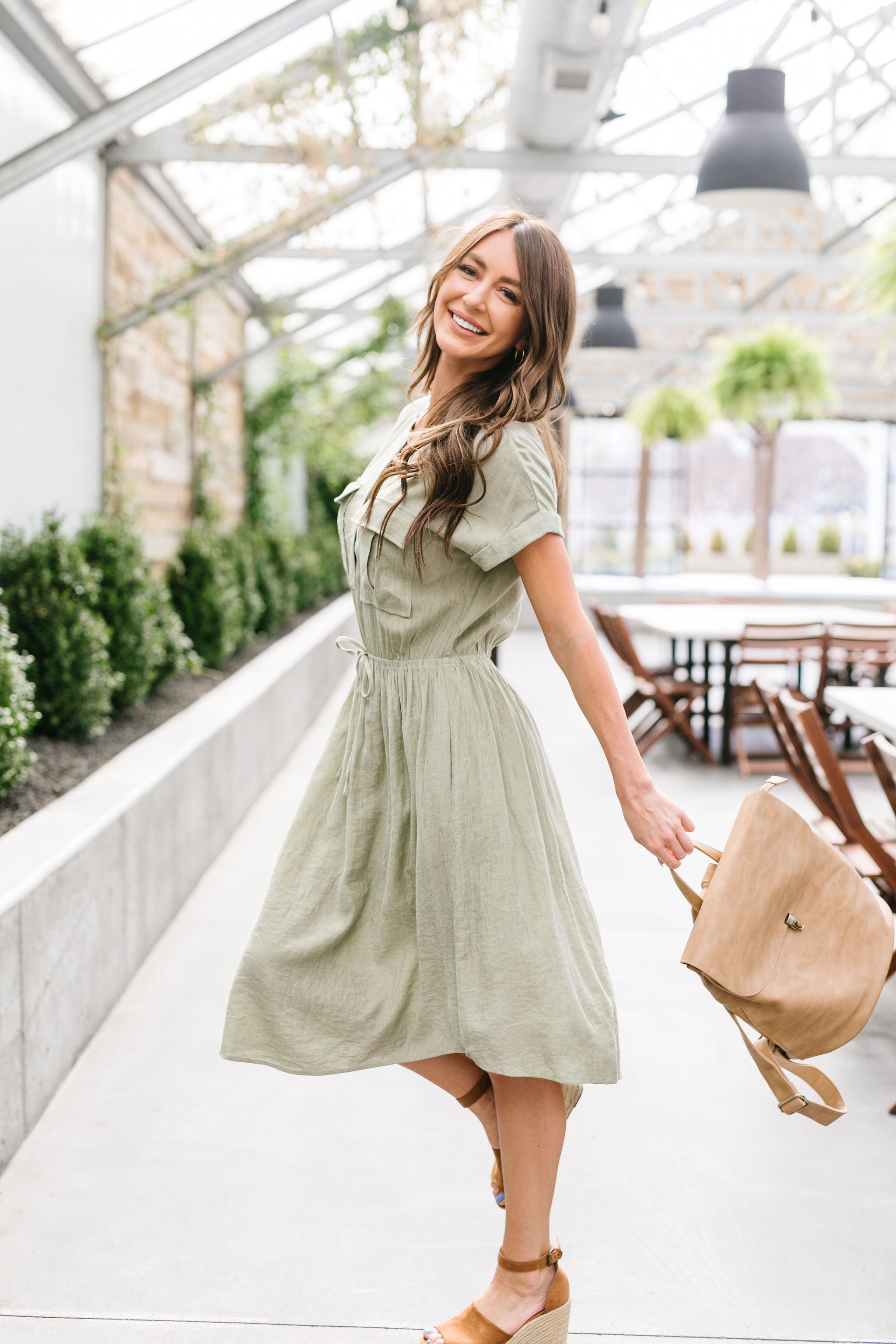 Summer Camp Sage Shirt Dress