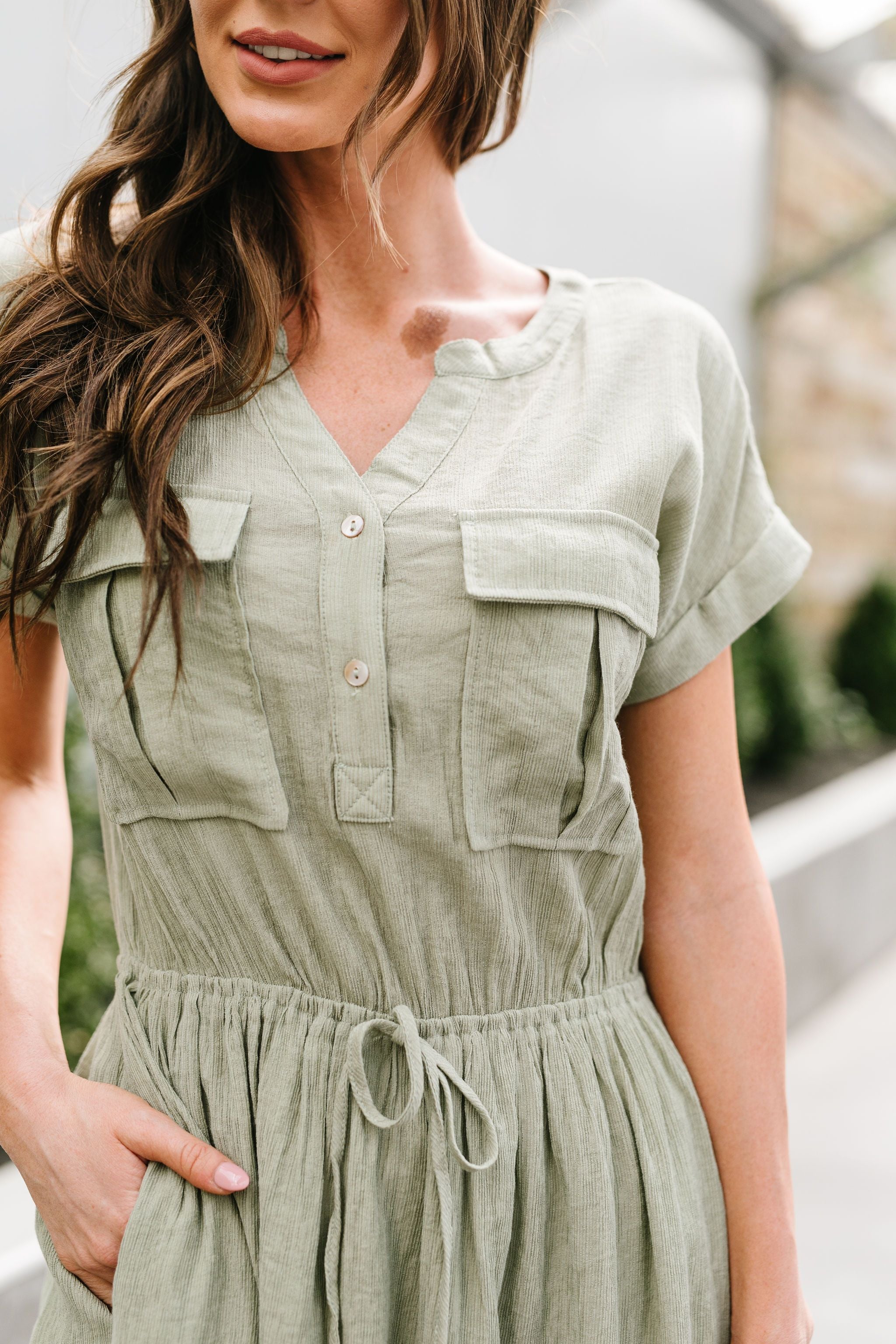 Summer Camp Sage Shirt Dress