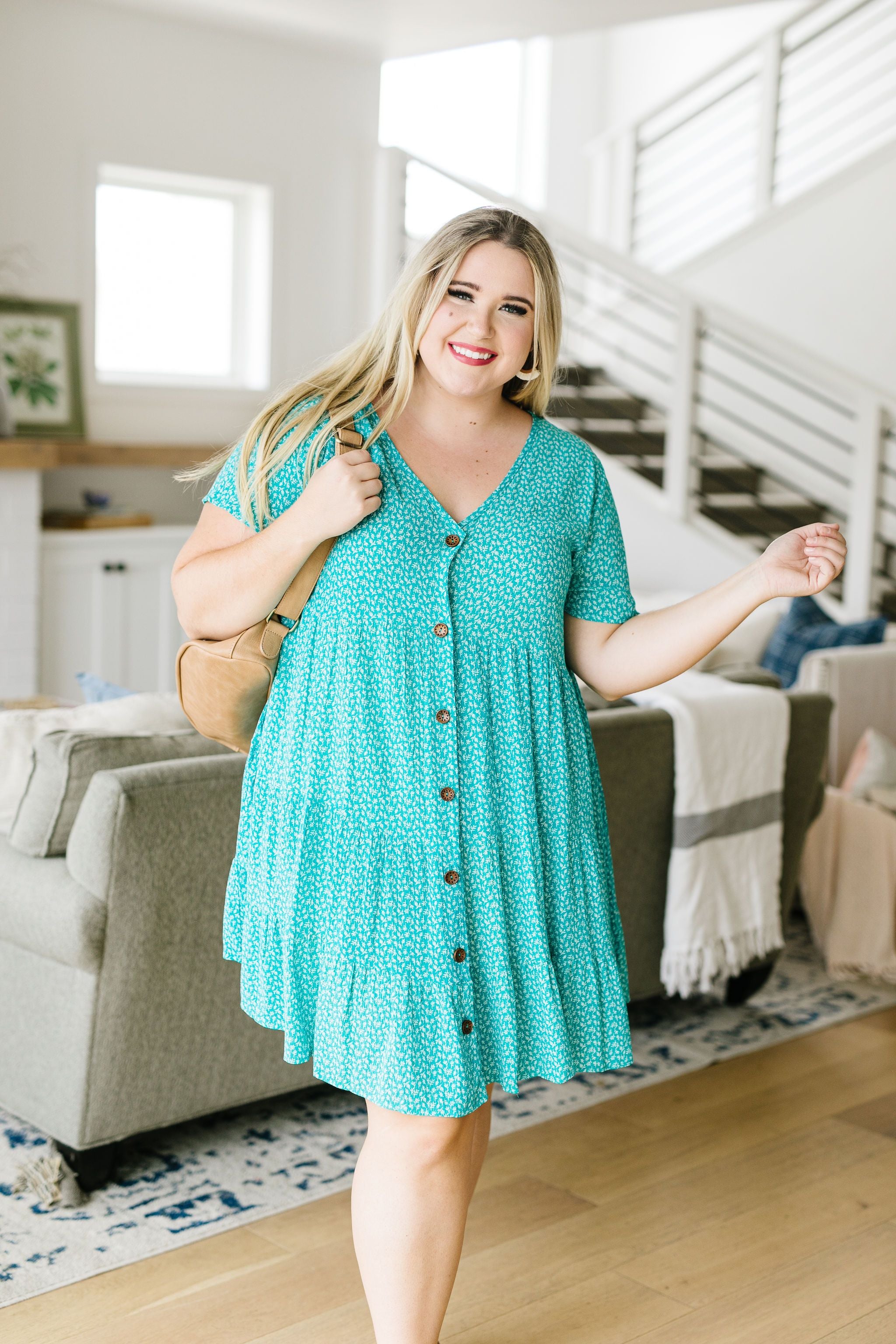 Summertime Button-Down Dress In Turquoise