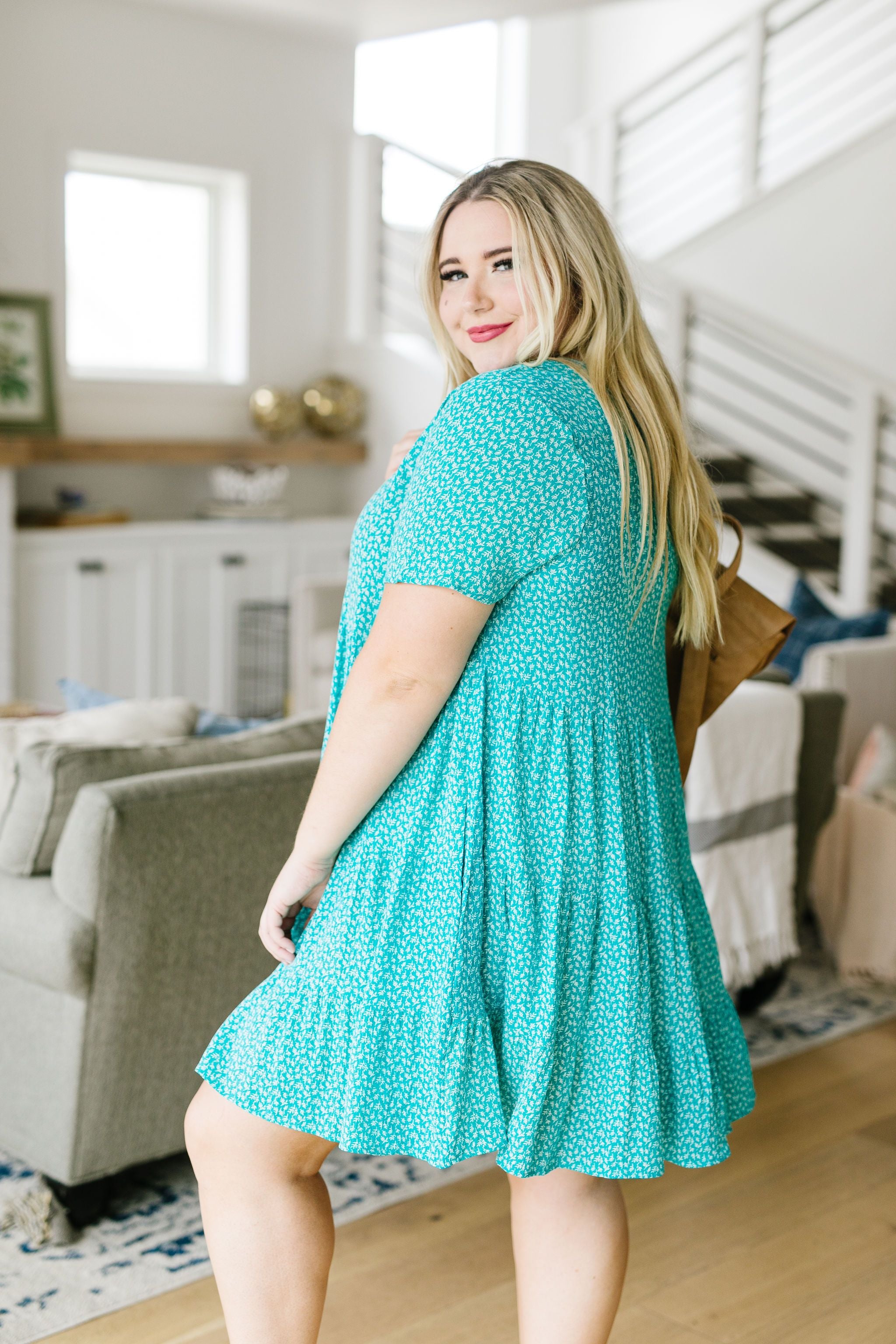 Summertime Button-Down Dress In Turquoise