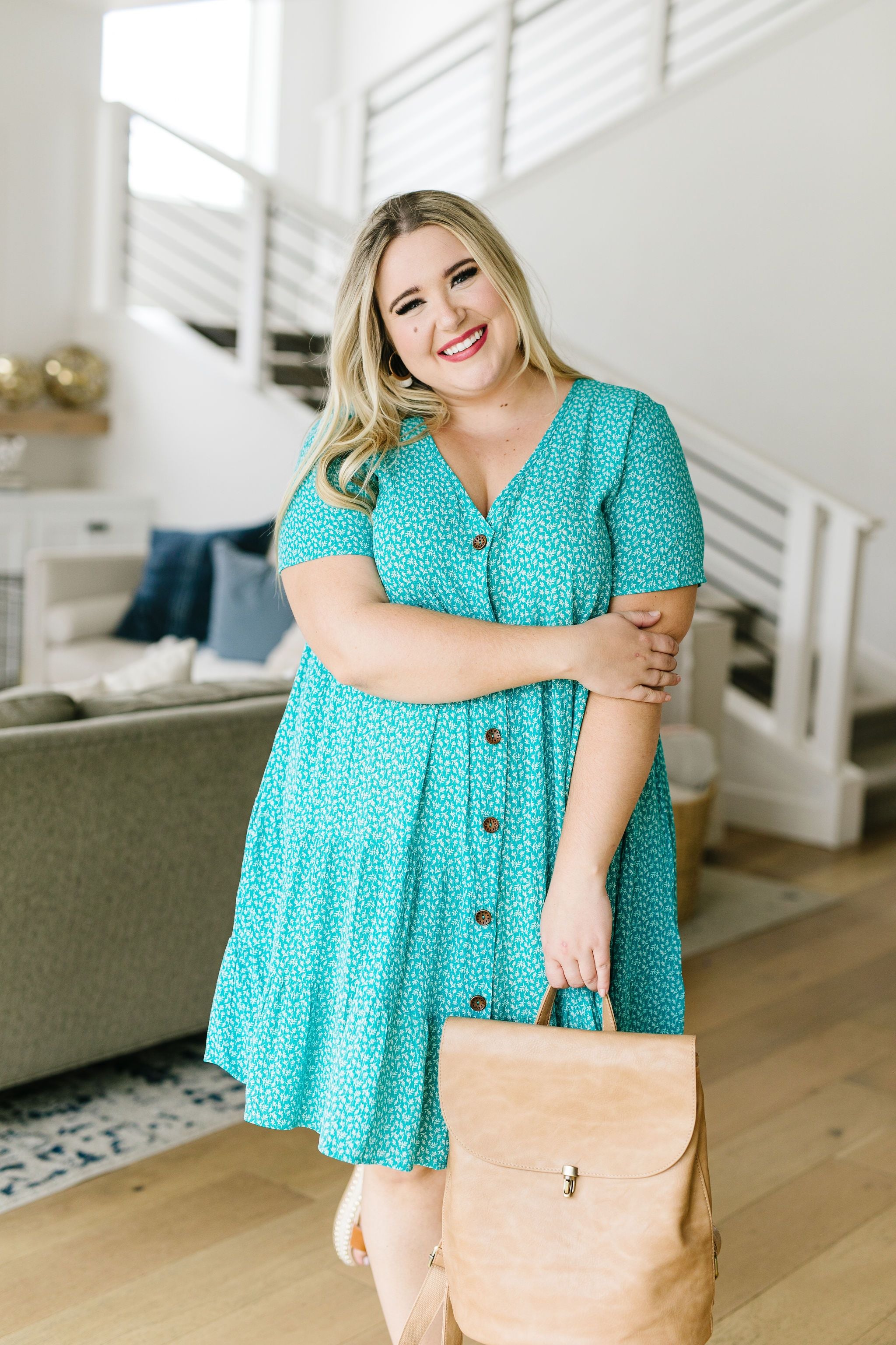 Summertime Button-Down Dress In Turquoise