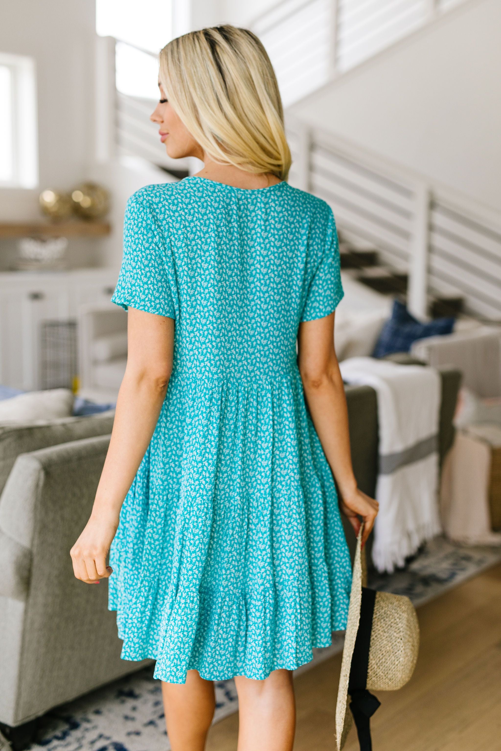 Summertime Button-Down Dress In Turquoise