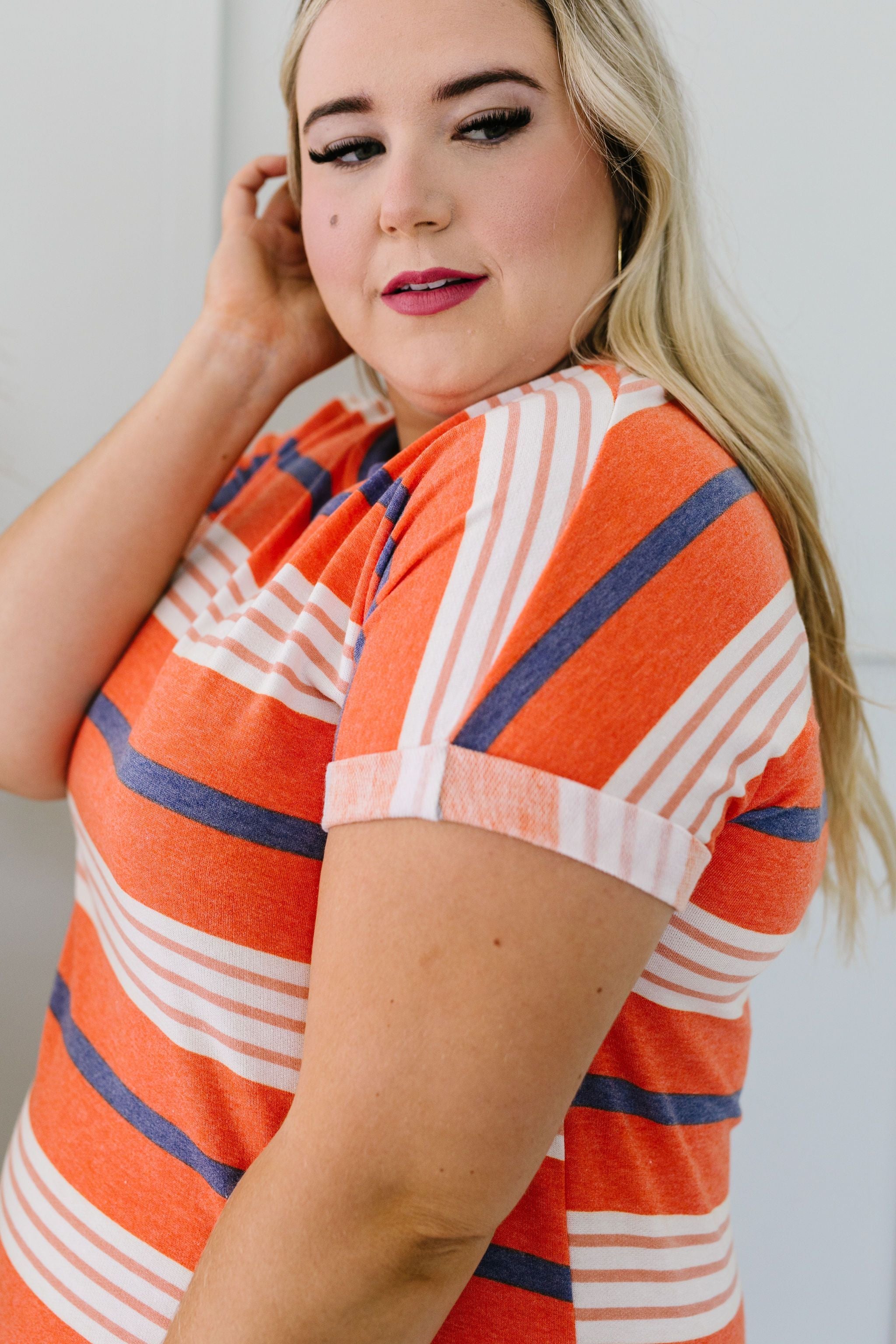 Sunny Day Striped T-Shirt Dress In Orange