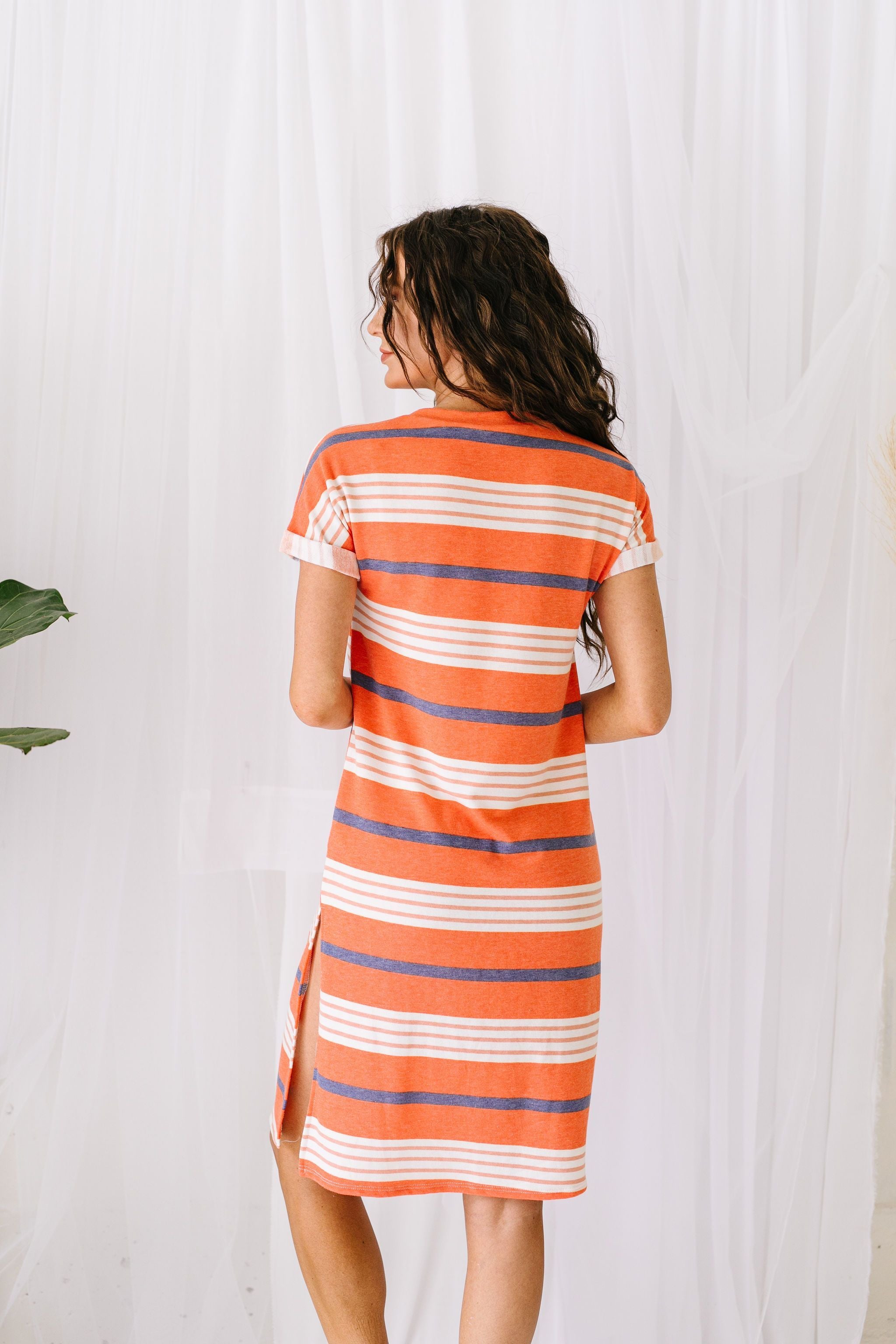 Sunny Day Striped T-Shirt Dress In Orange