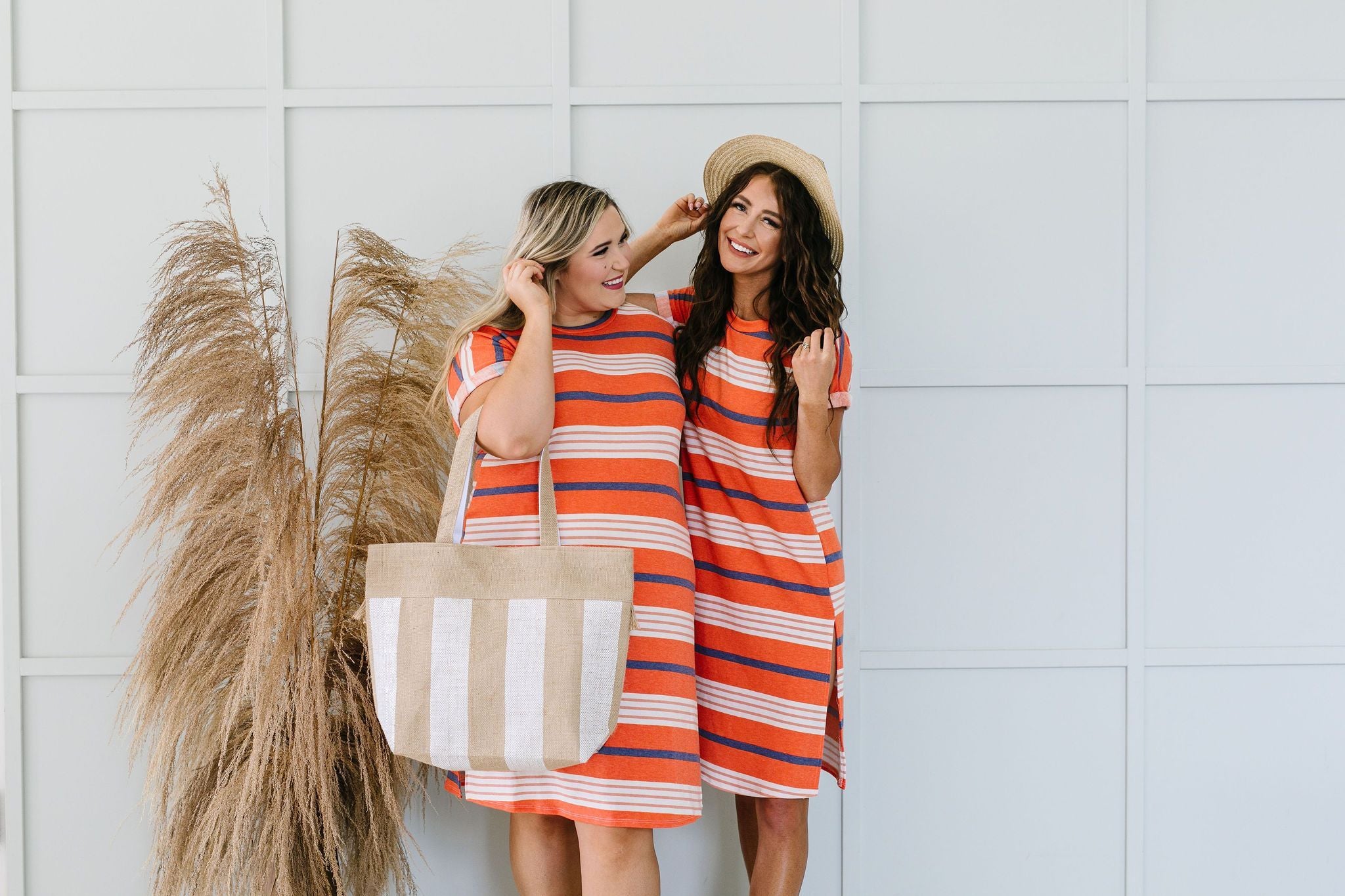 Sunny Day Striped T-Shirt Dress In Orange