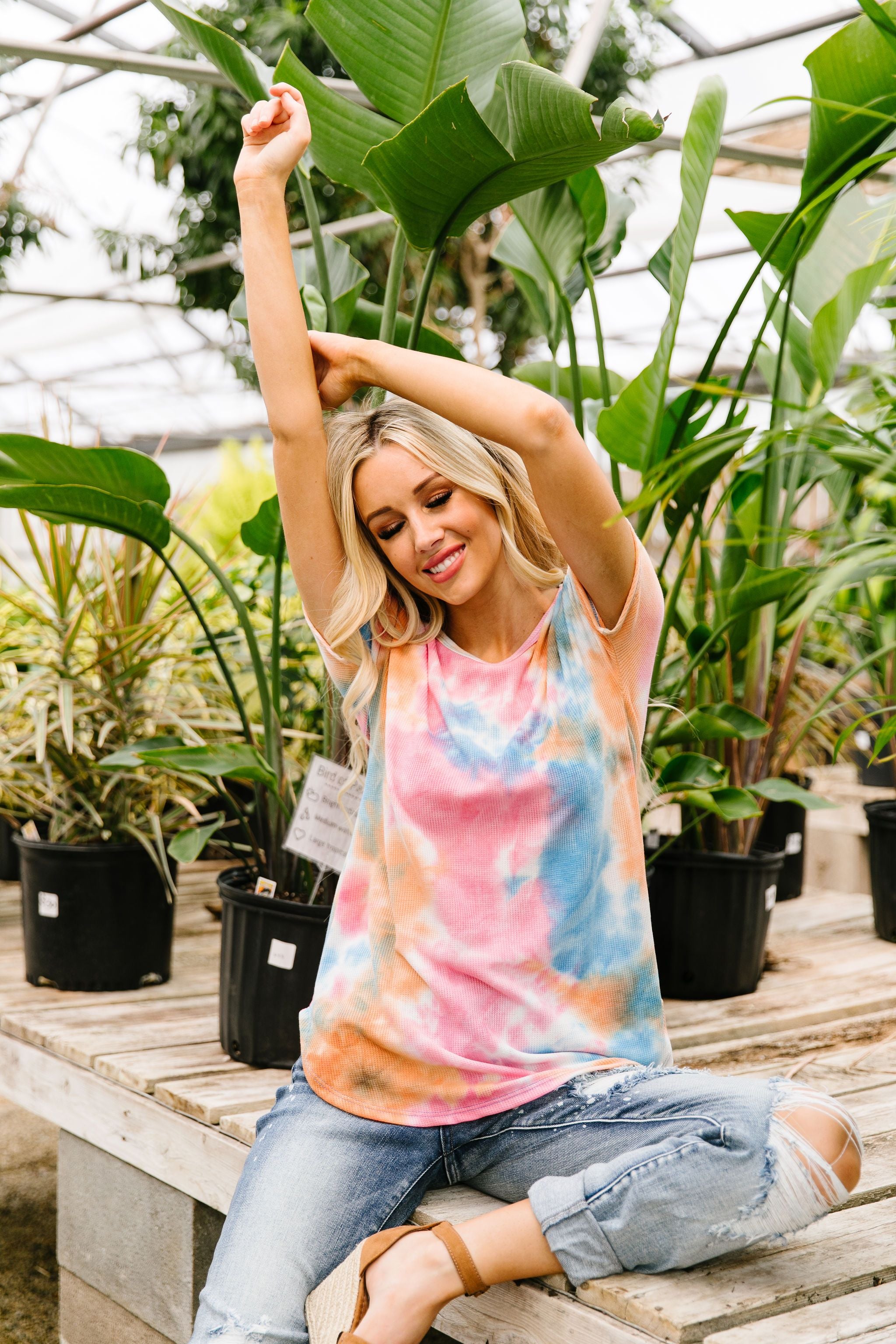 Sunset Tie Dye Waffle Knit Top