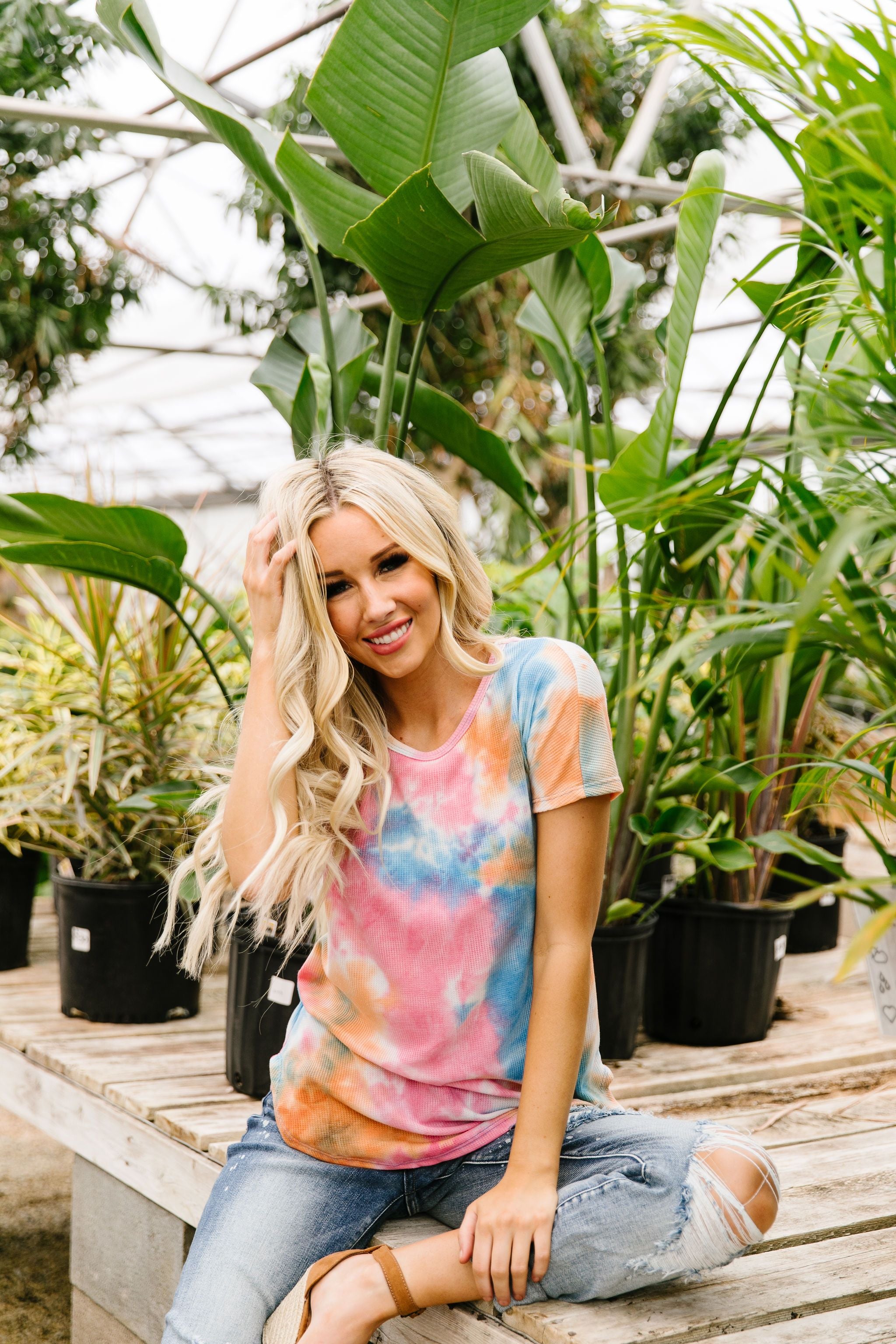 Sunset Tie Dye Waffle Knit Top