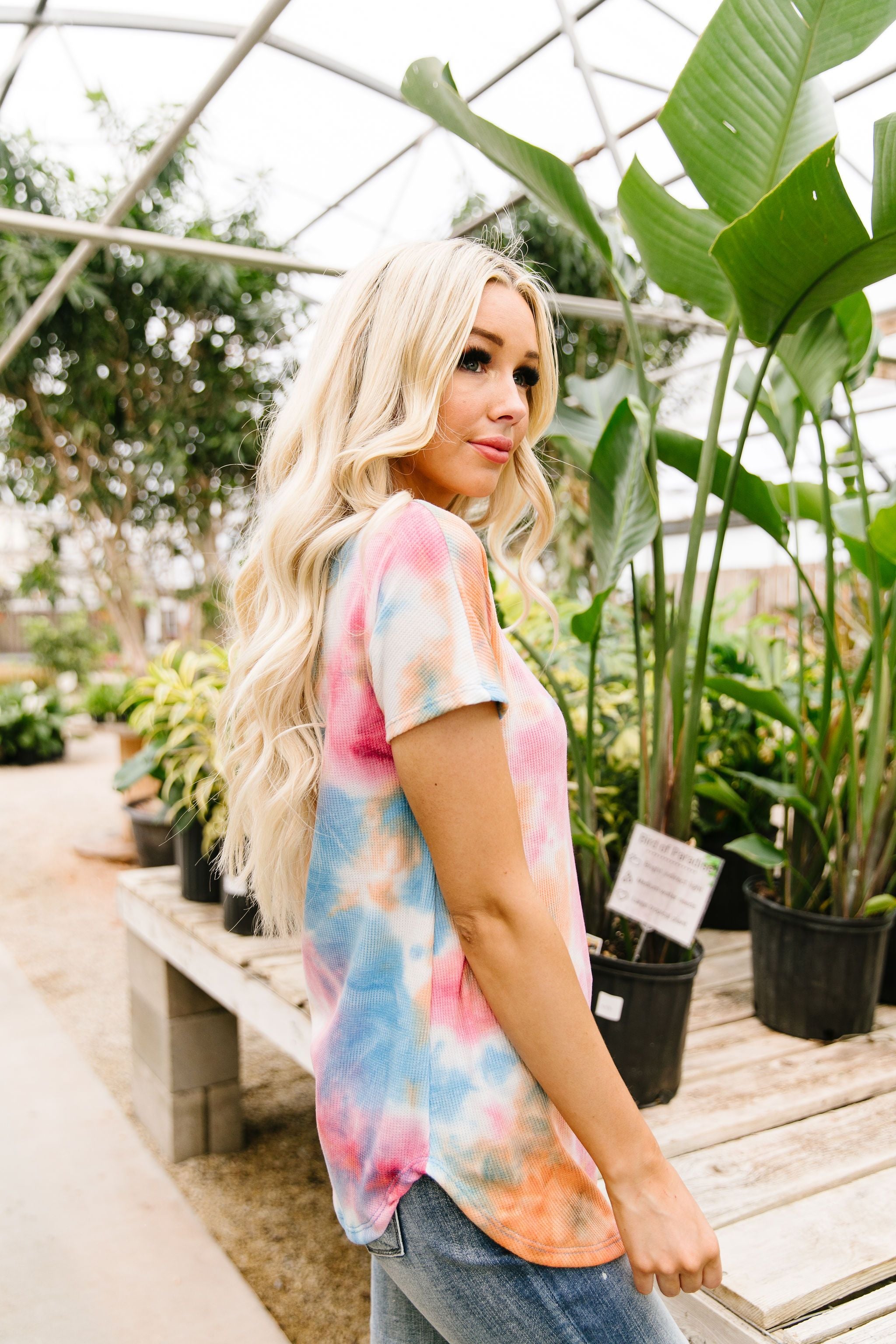 Sunset Tie Dye Waffle Knit Top