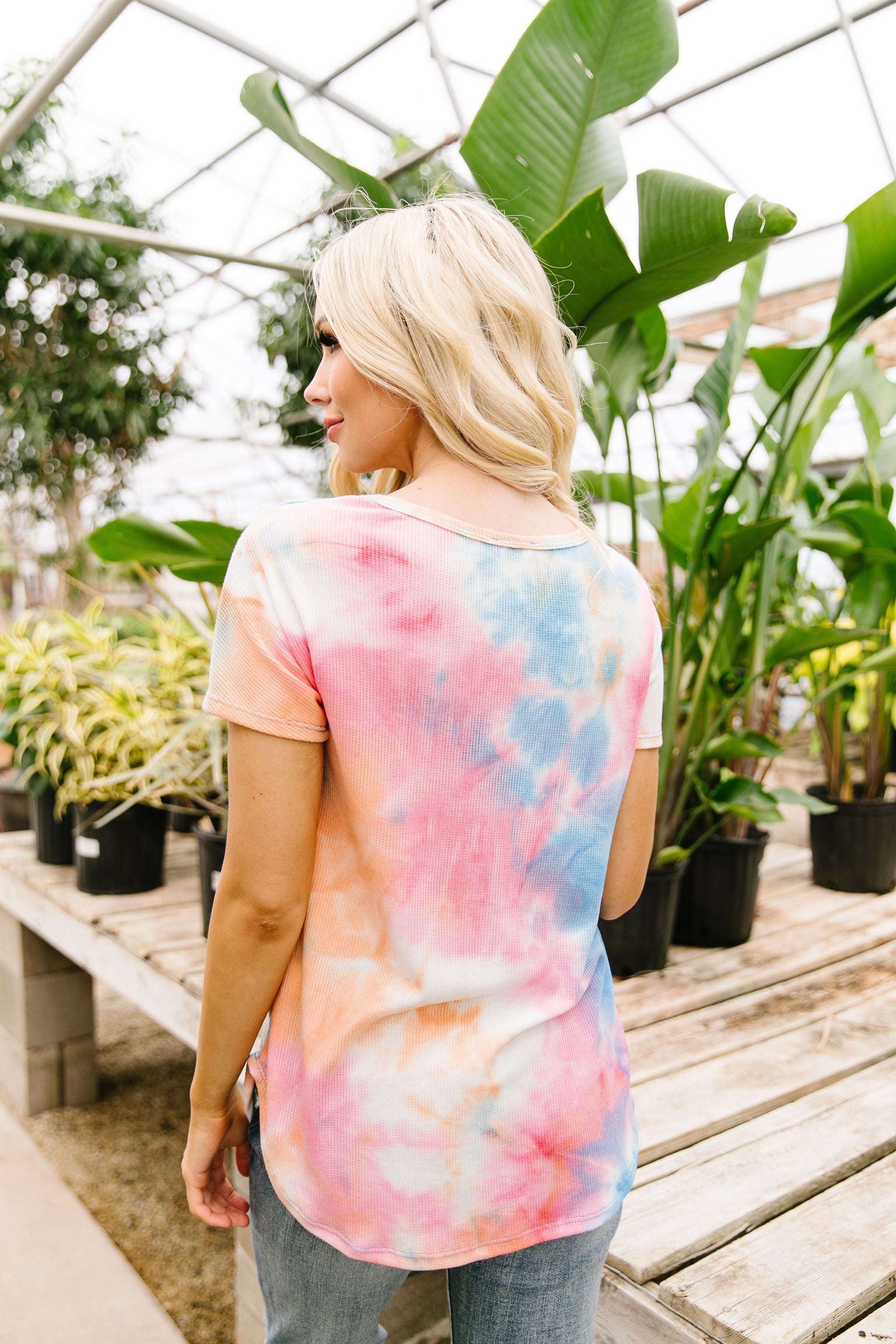 Sunset Tie Dye Waffle Knit Top