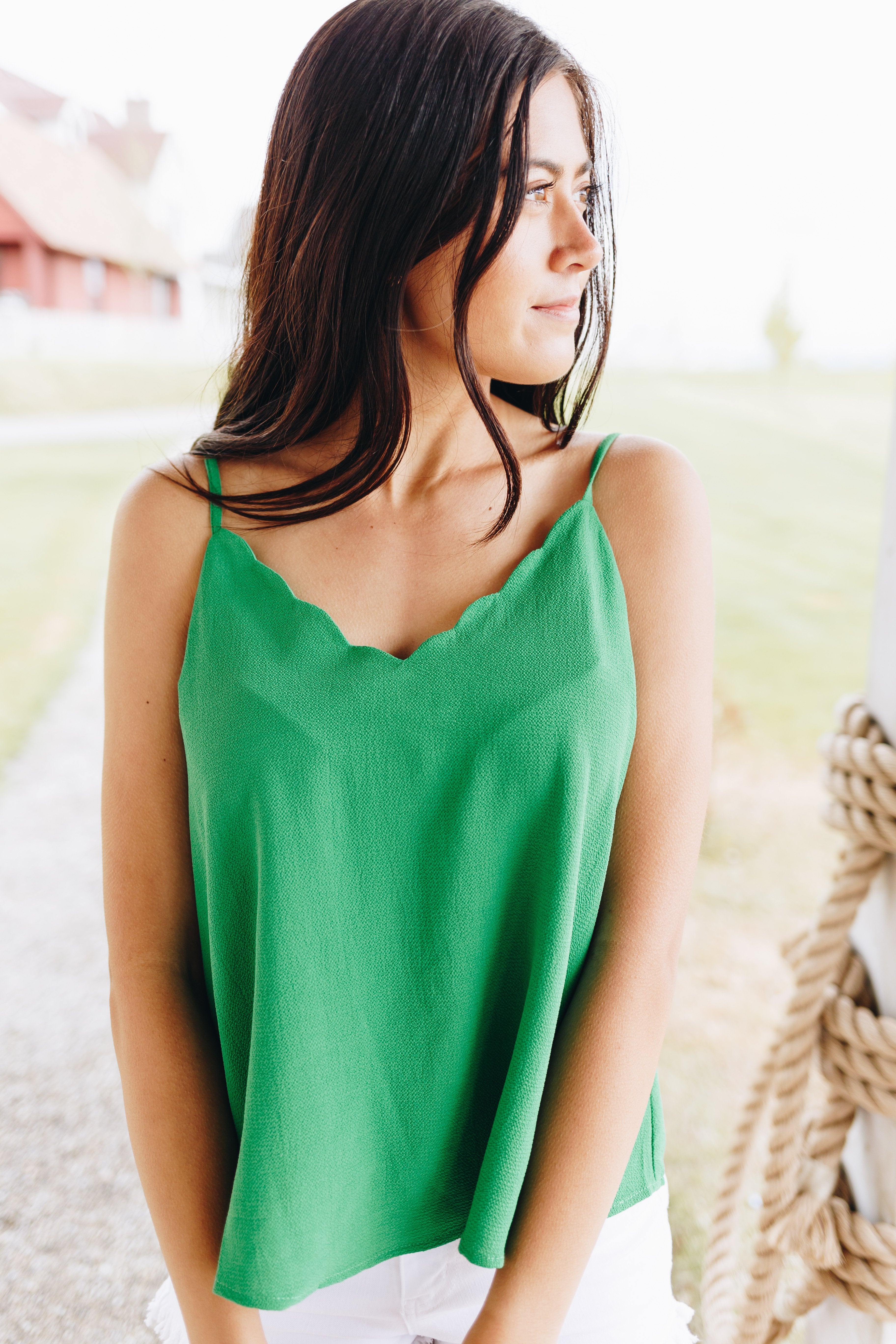 Sweet Scalloped Cami In Kelly Green