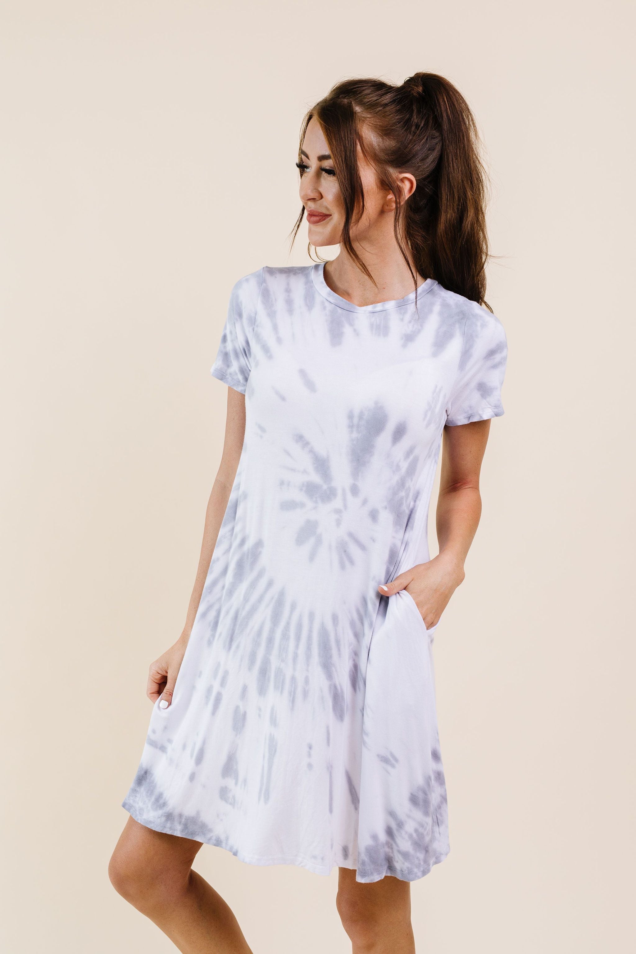 Swirl Tie Dye Dress In Gray