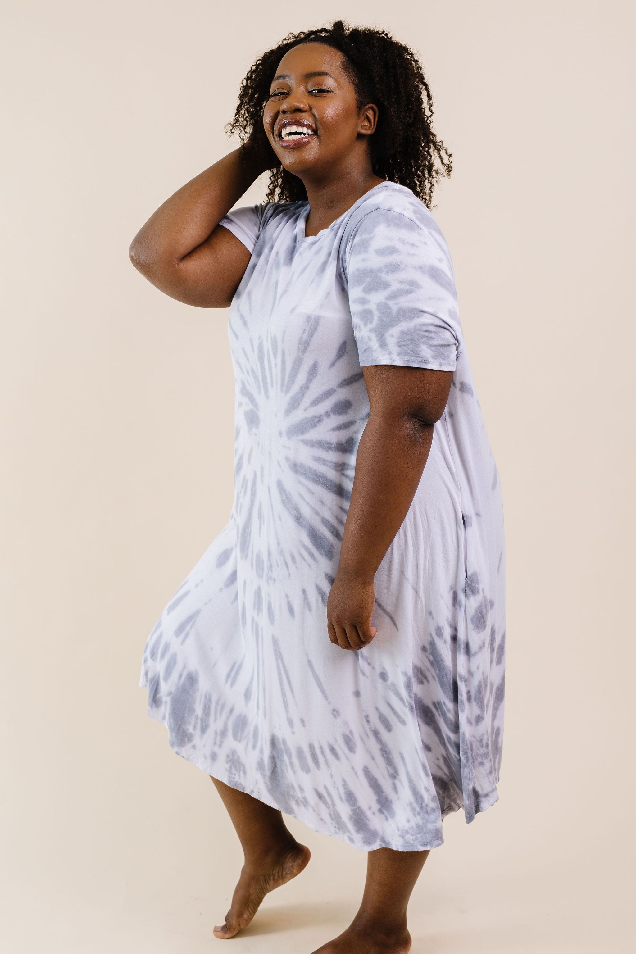 Swirl Tie Dye Dress In Gray