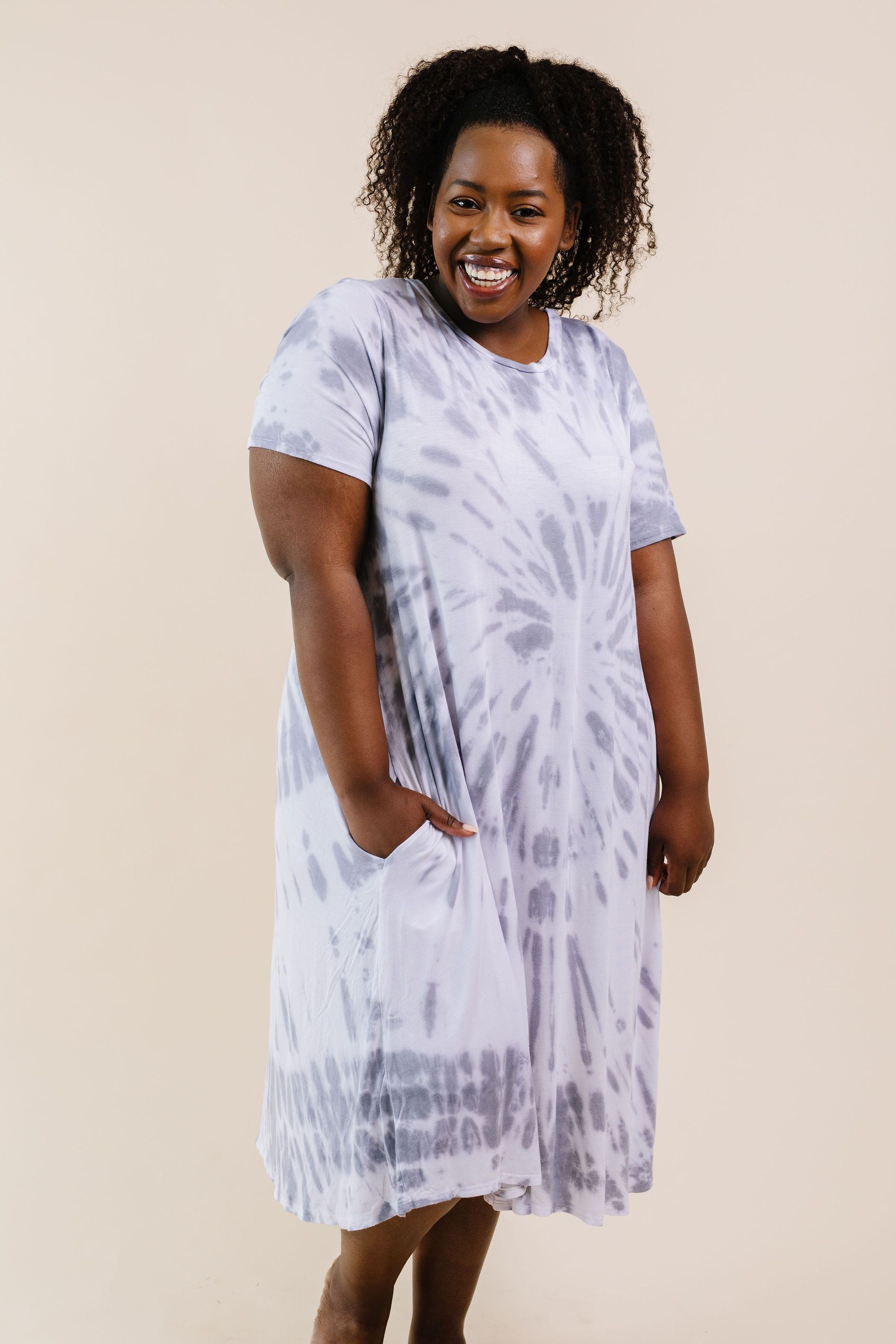 Swirl Tie Dye Dress In Gray