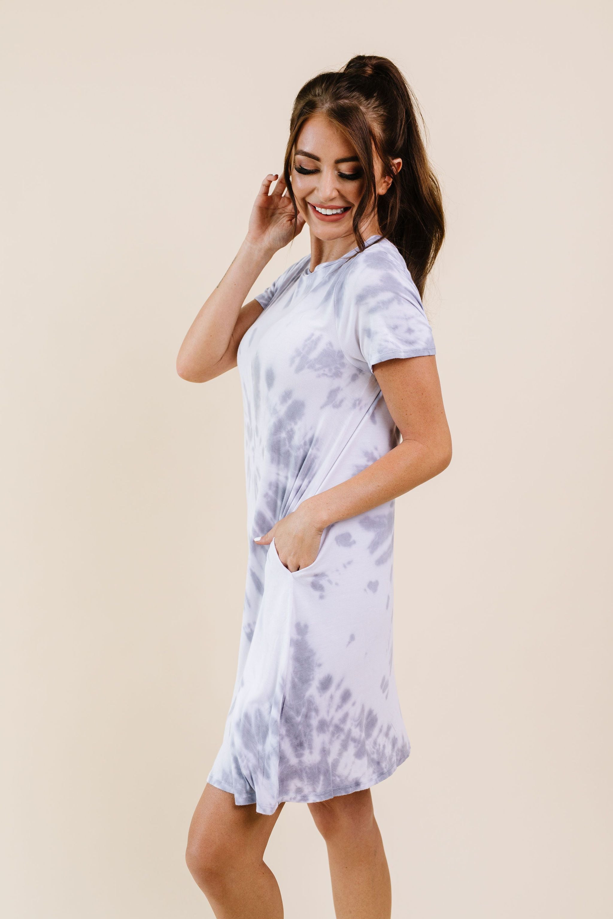 Swirl Tie Dye Dress In Gray