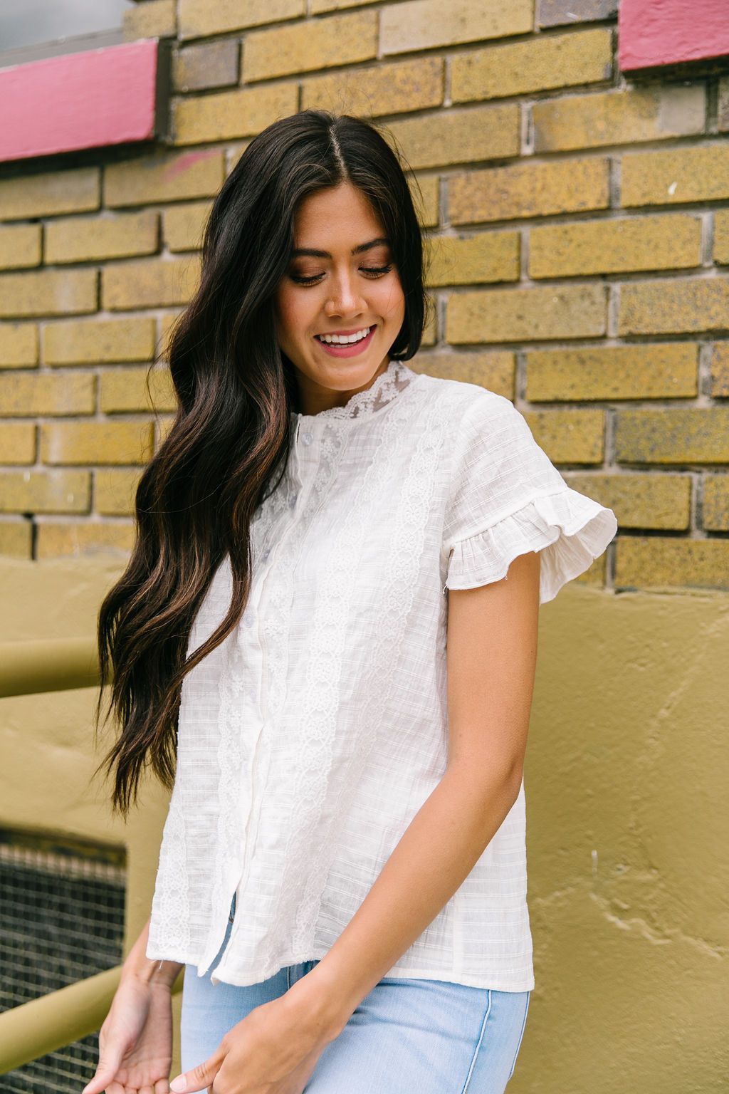 Sybil Lace Button-Down Blouse