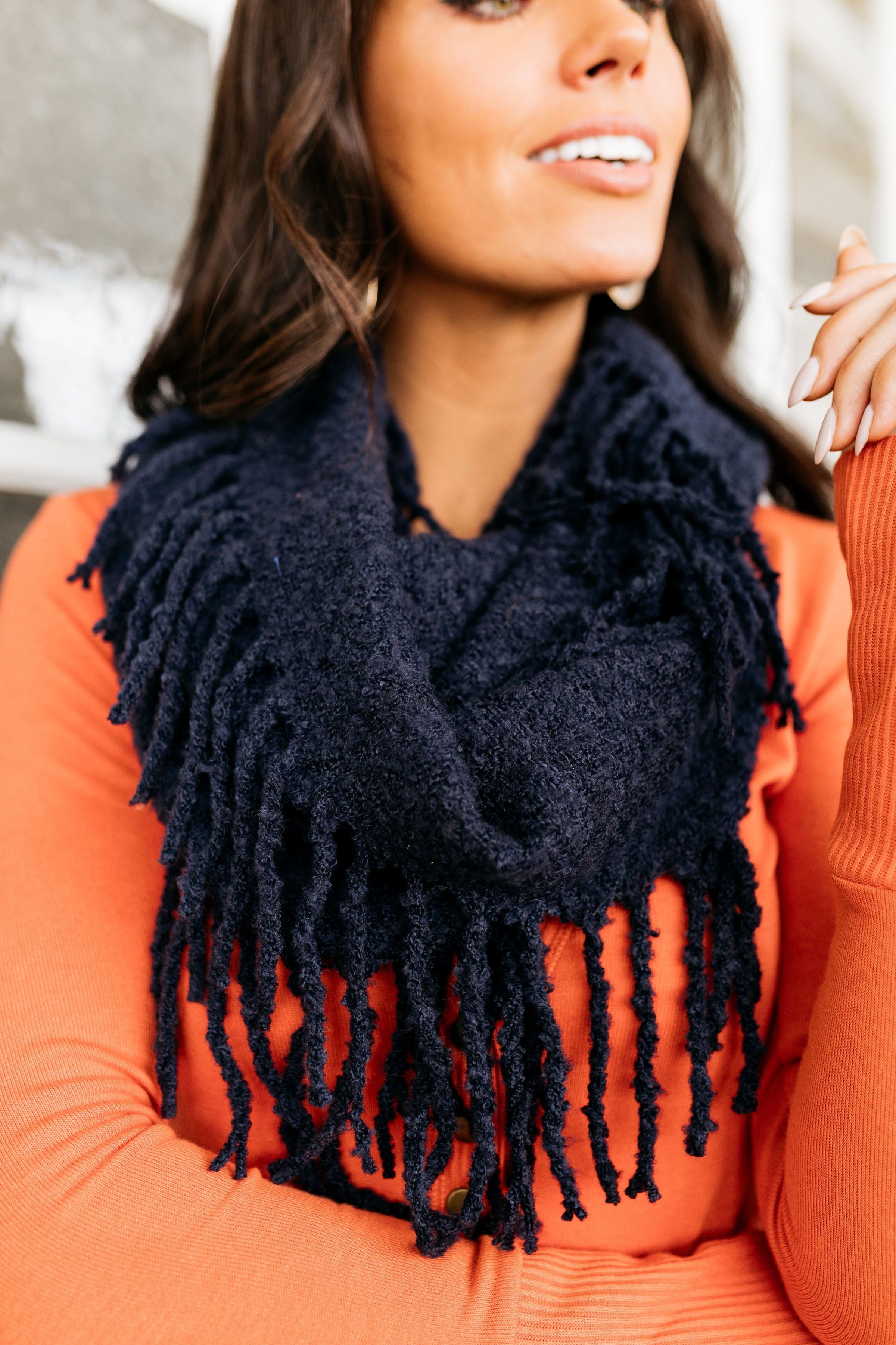 Tasseled Infinity Scarf In Navy