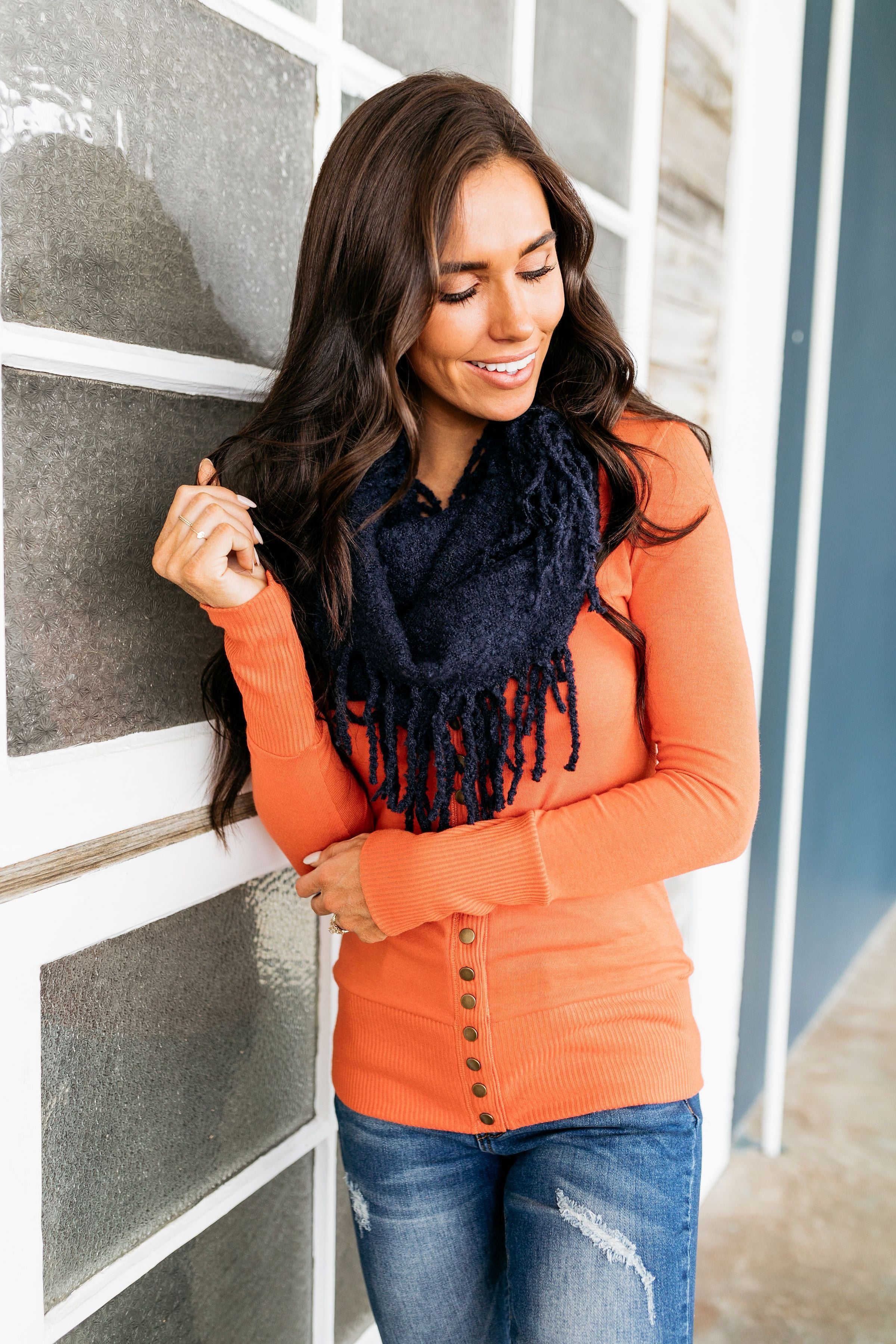 Tasseled Infinity Scarf In Navy