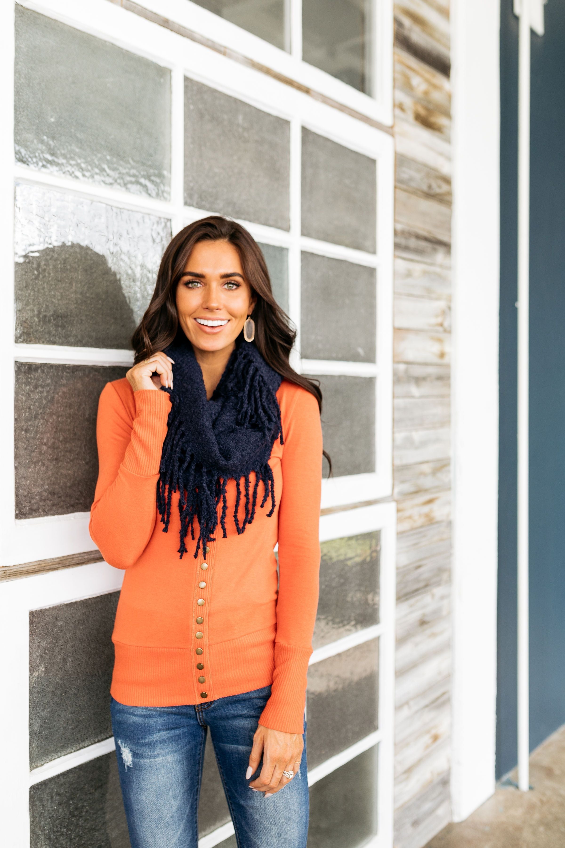 Tasseled Infinity Scarf In Navy