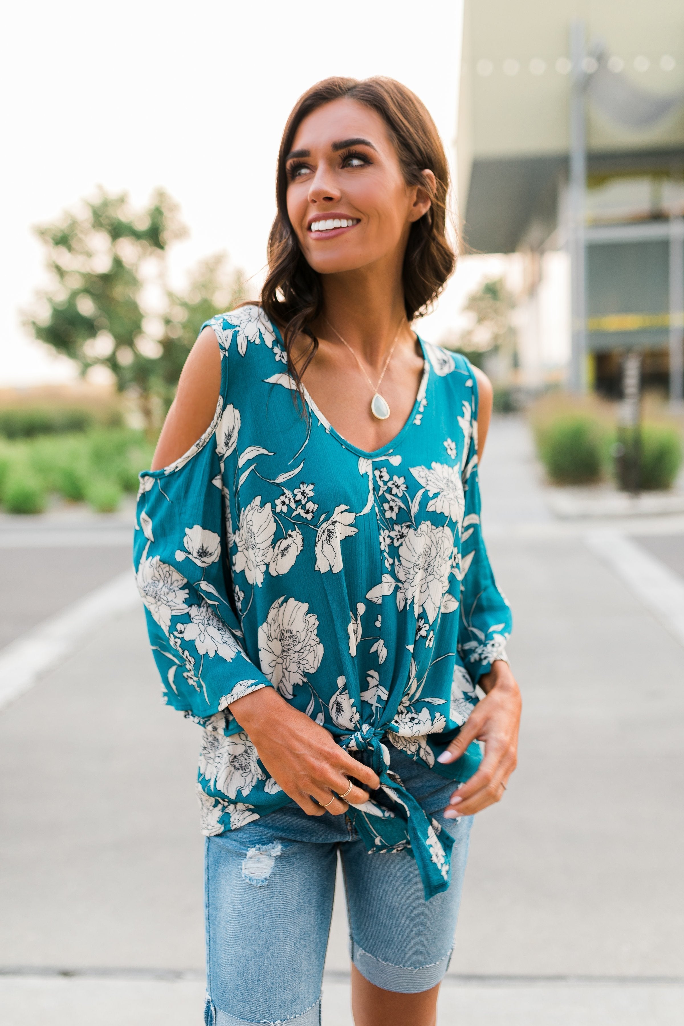 Teal Magnolia Top