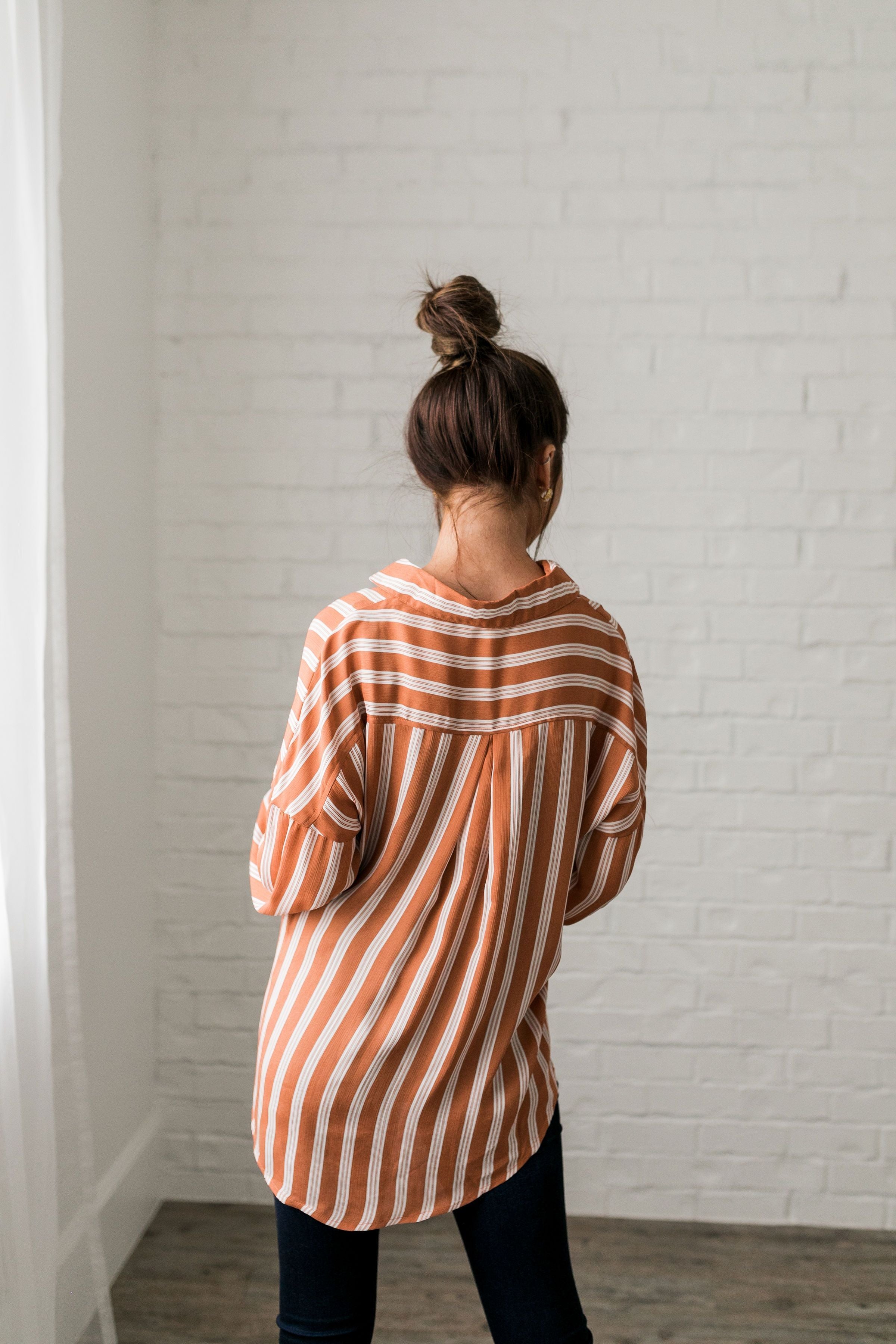 Terra-Cotta Striped Sateen Blouse - ALL SALES FINAL