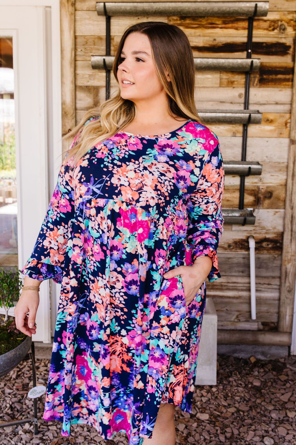 Terrace Garden Dress In Navy