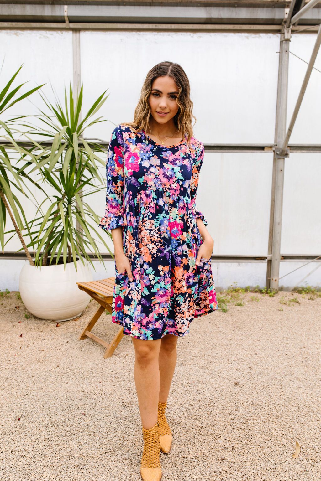 Terrace Garden Dress In Navy